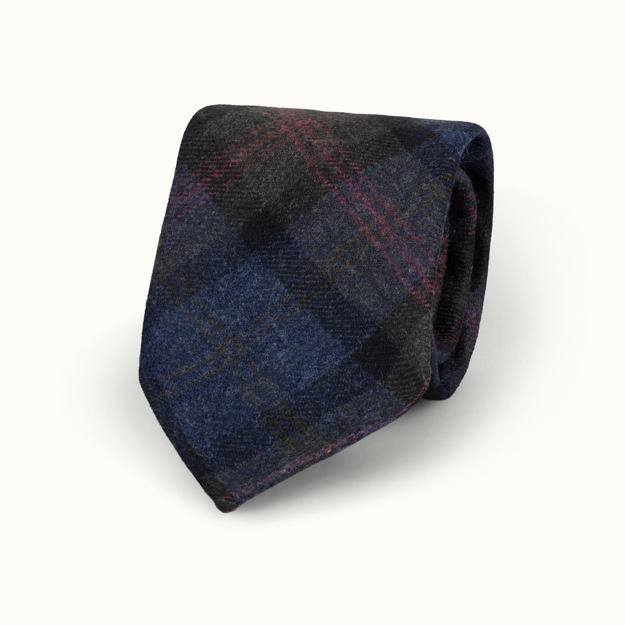 Grey, Red & Blue Check Wool-Cashmere Tie