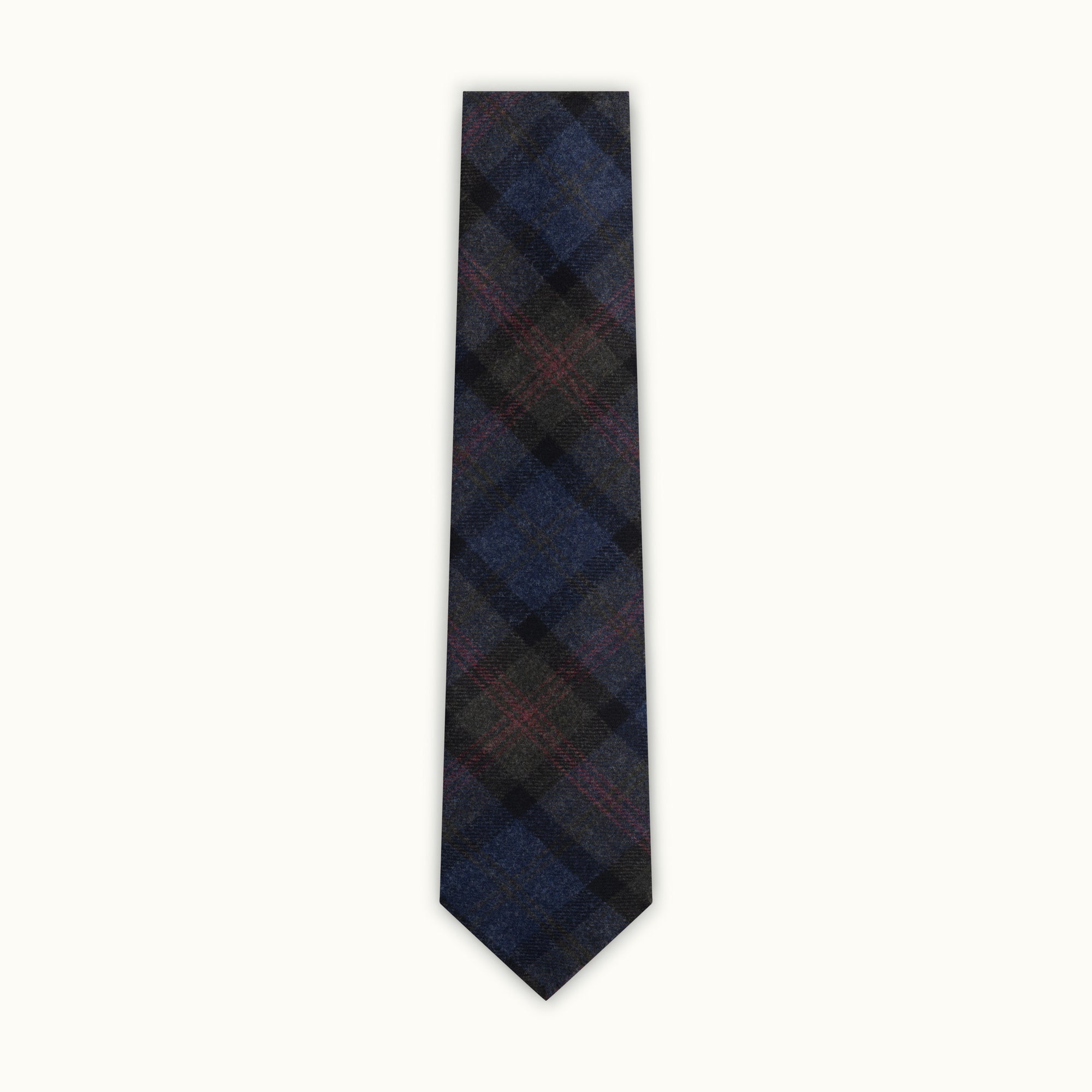 Grey, Red & Blue Check Wool-Cashmere Tie