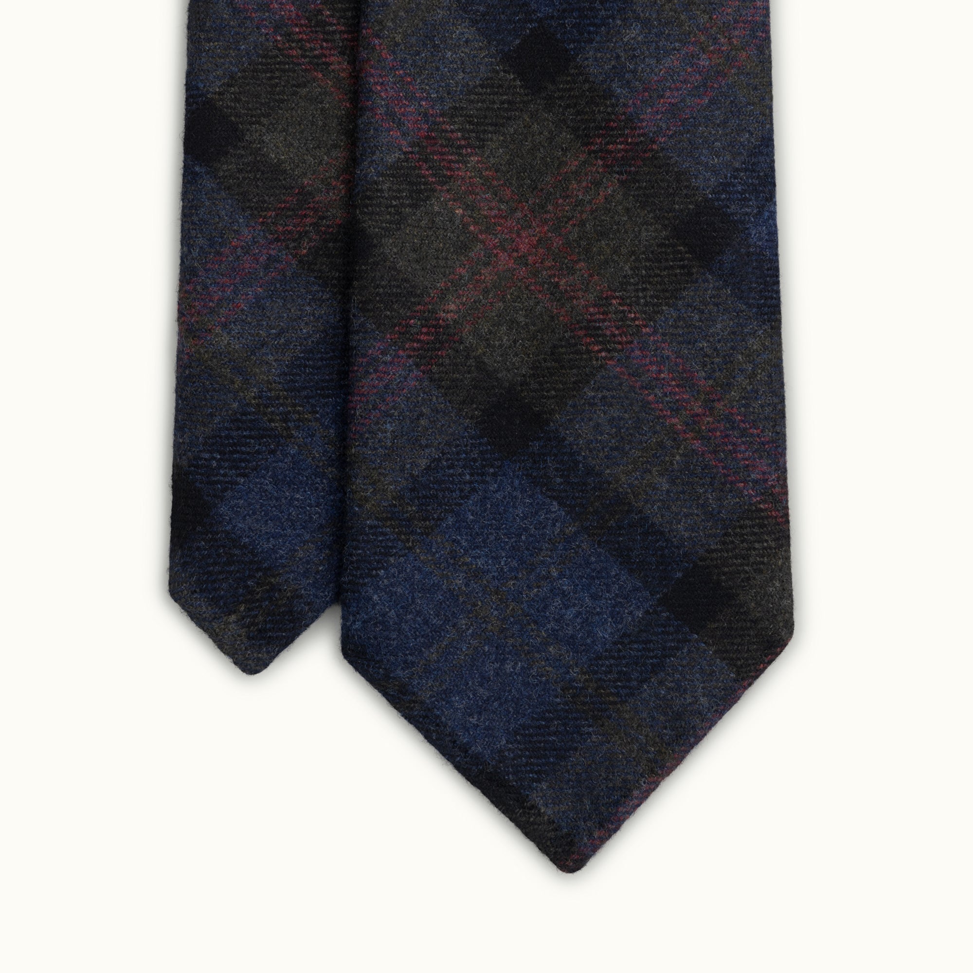 Grey, Red & Blue Check Wool-Cashmere Tie