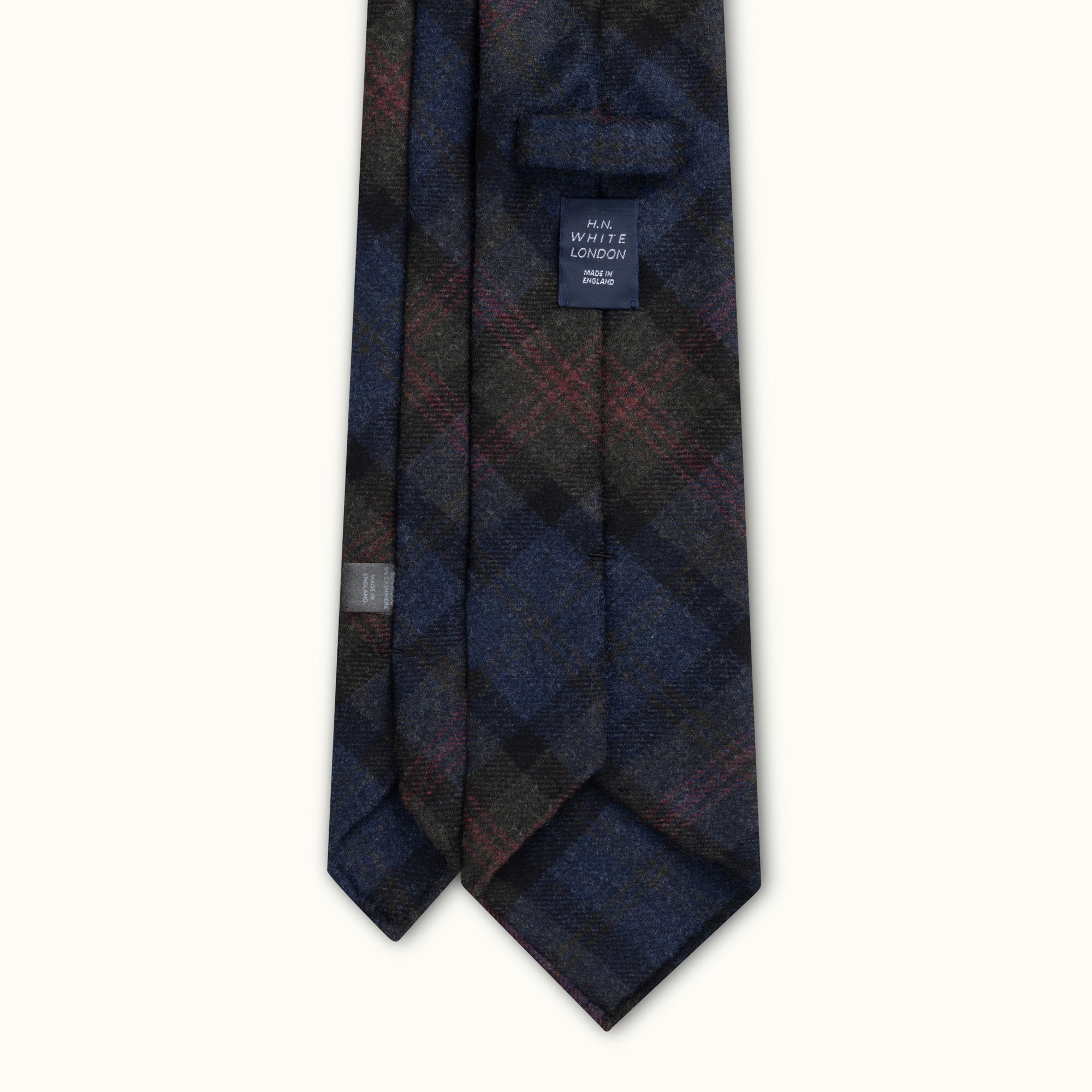 Grey, Red & Blue Check Wool-Cashmere Tie