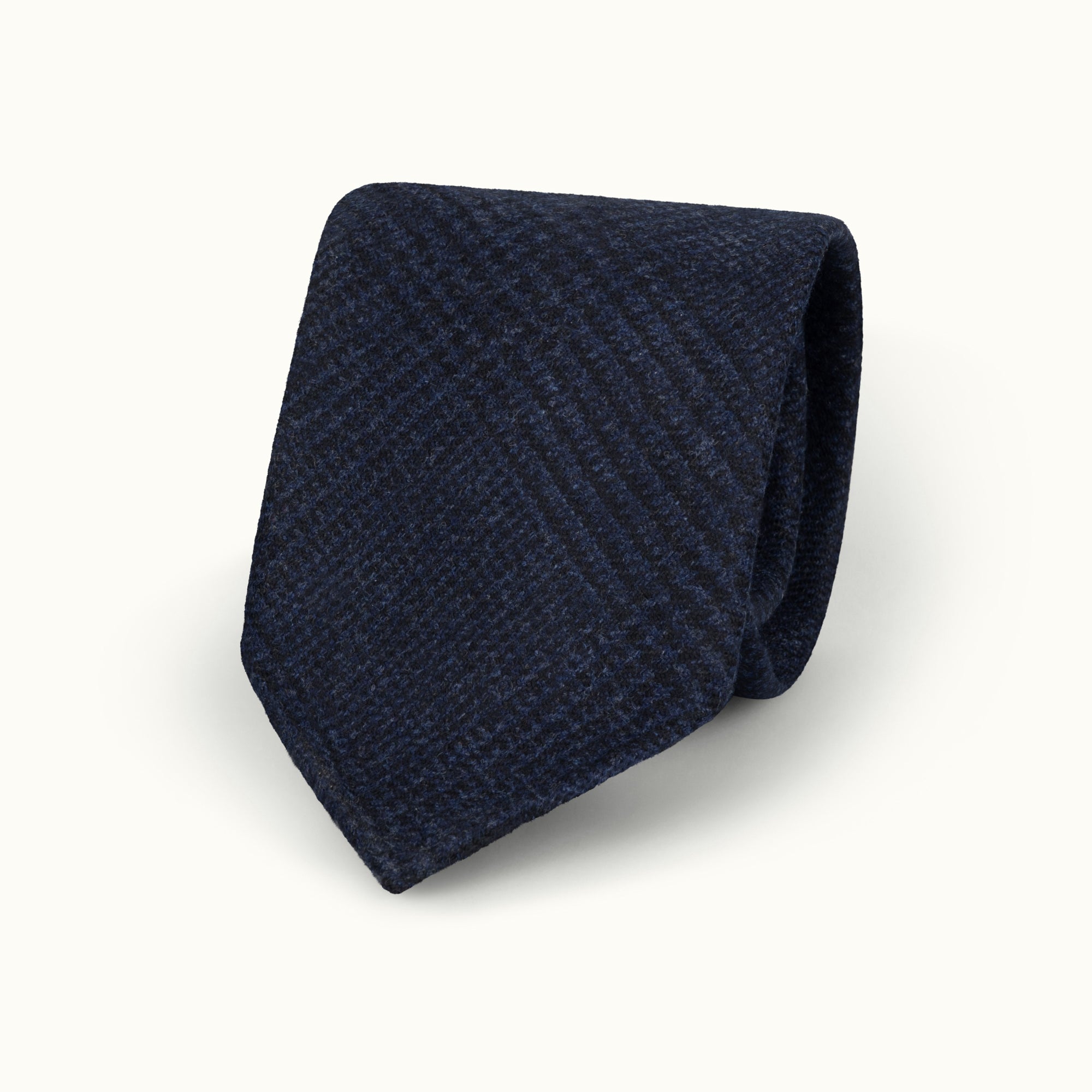 Navy Blue Prince of Wales Wool-Cashmere Tie