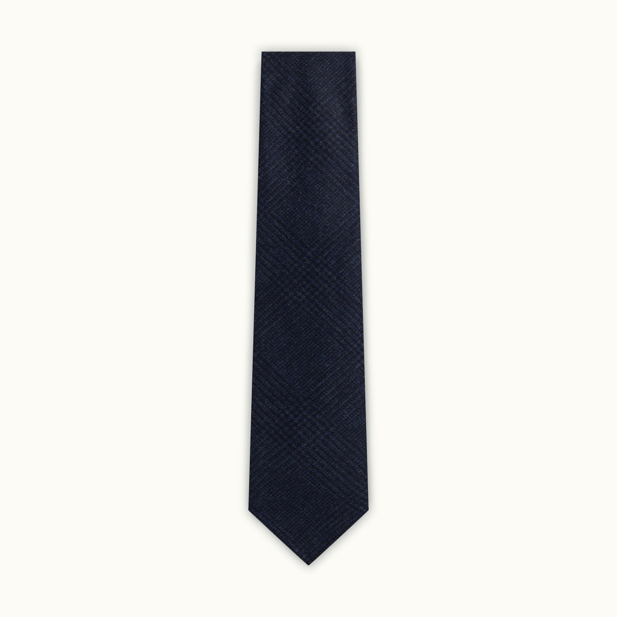 Navy Blue Prince of Wales Wool-Cashmere Tie