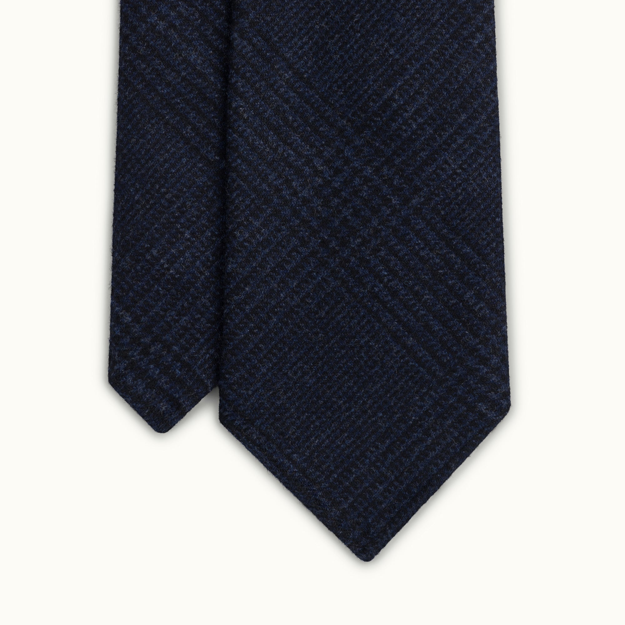 Navy Blue Prince of Wales Wool-Cashmere Tie