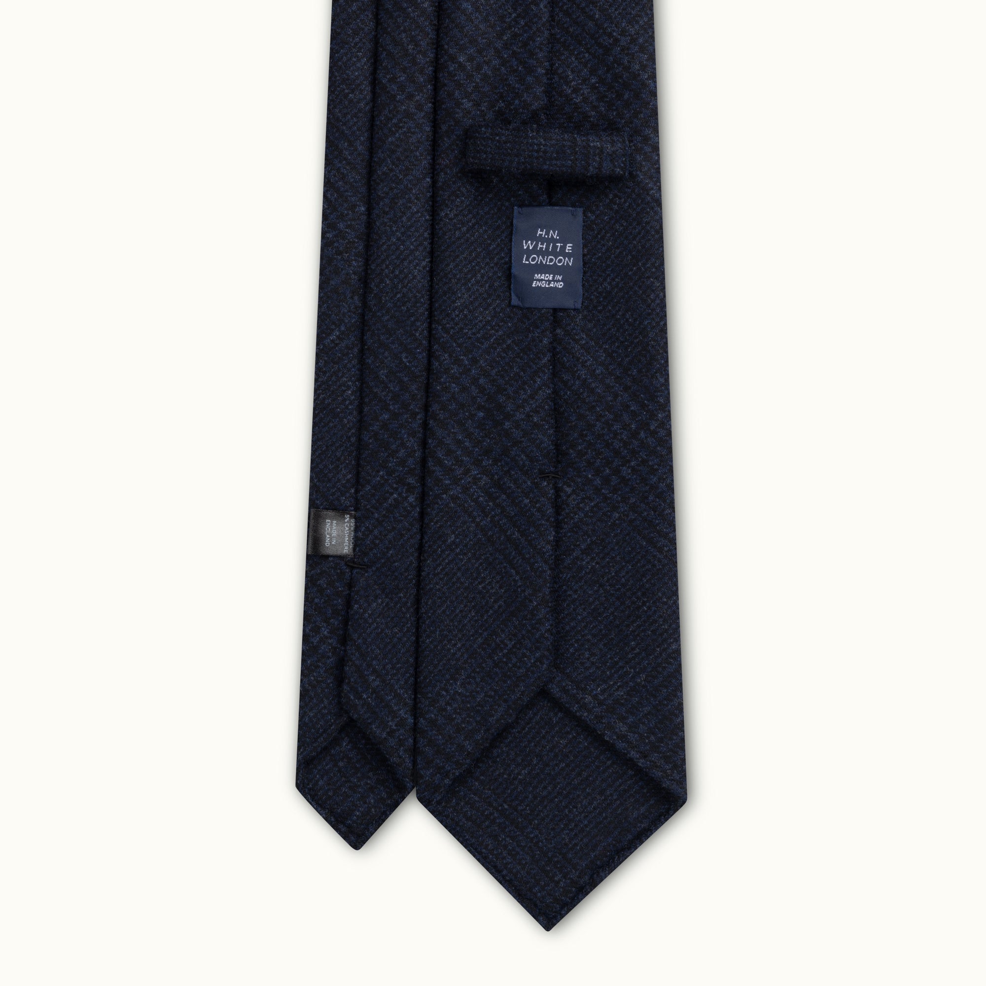 Navy Blue Prince of Wales Wool-Cashmere Tie