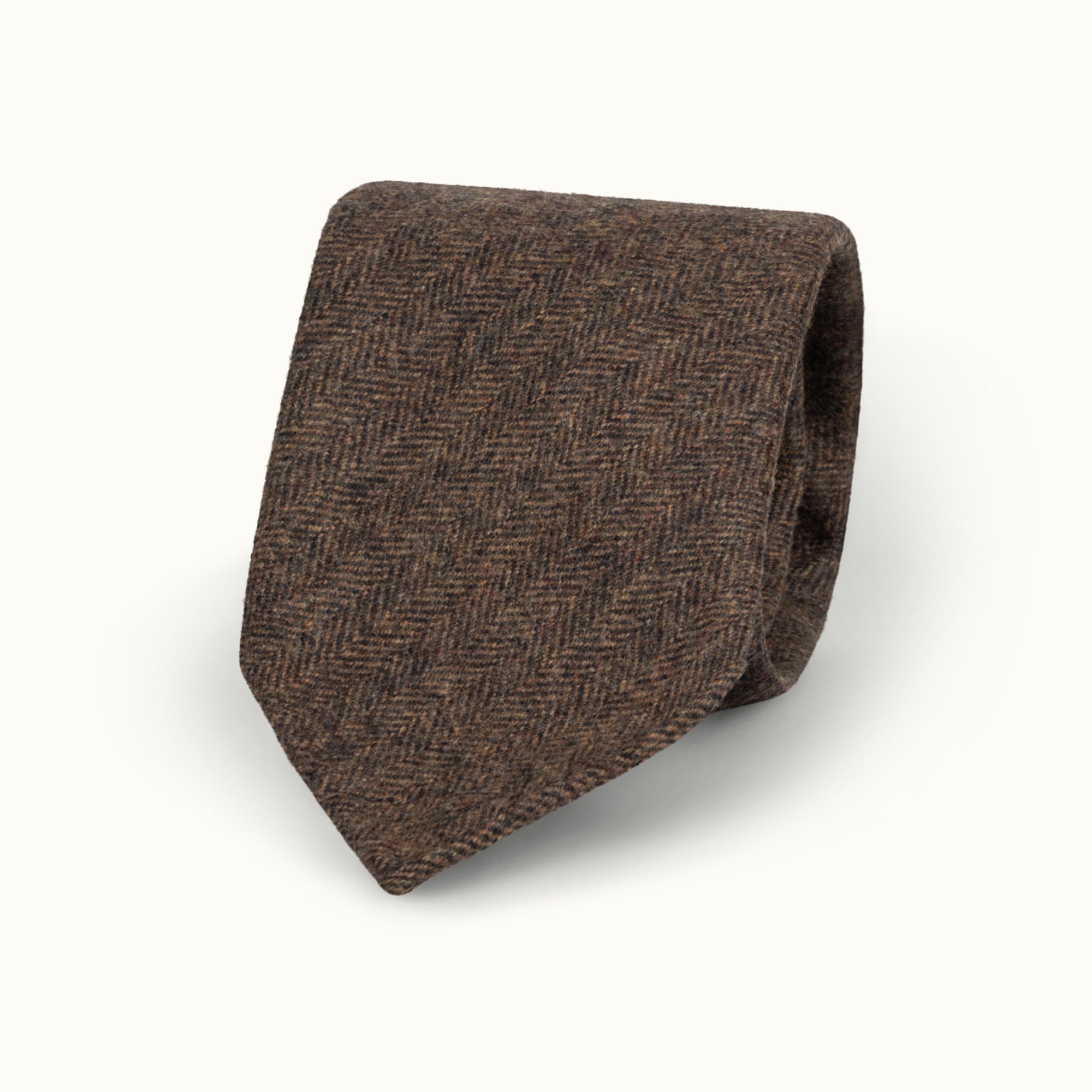 Dark Brown Herringbone Wool-Cashmere Tie