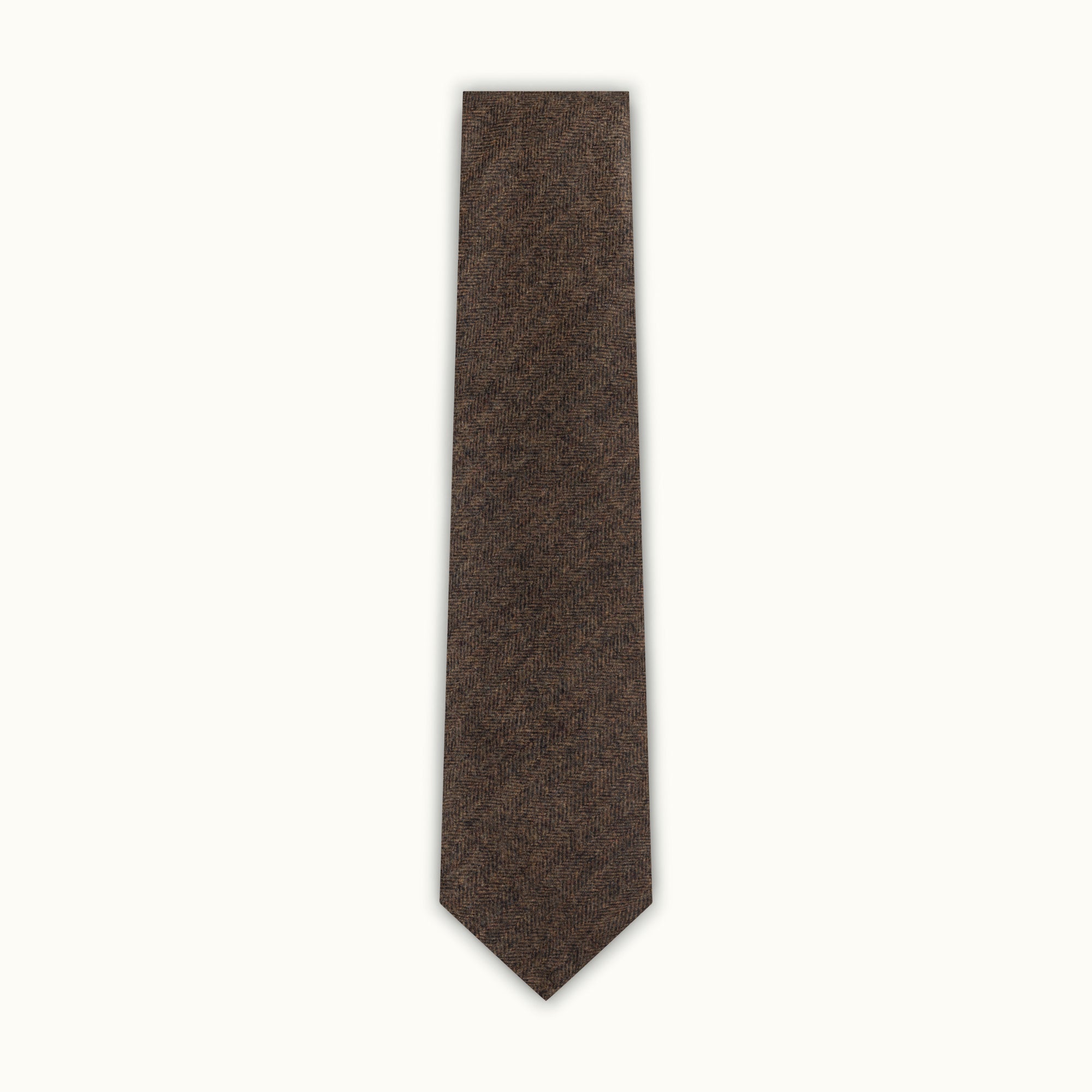 Dark Brown Herringbone Wool-Cashmere Tie