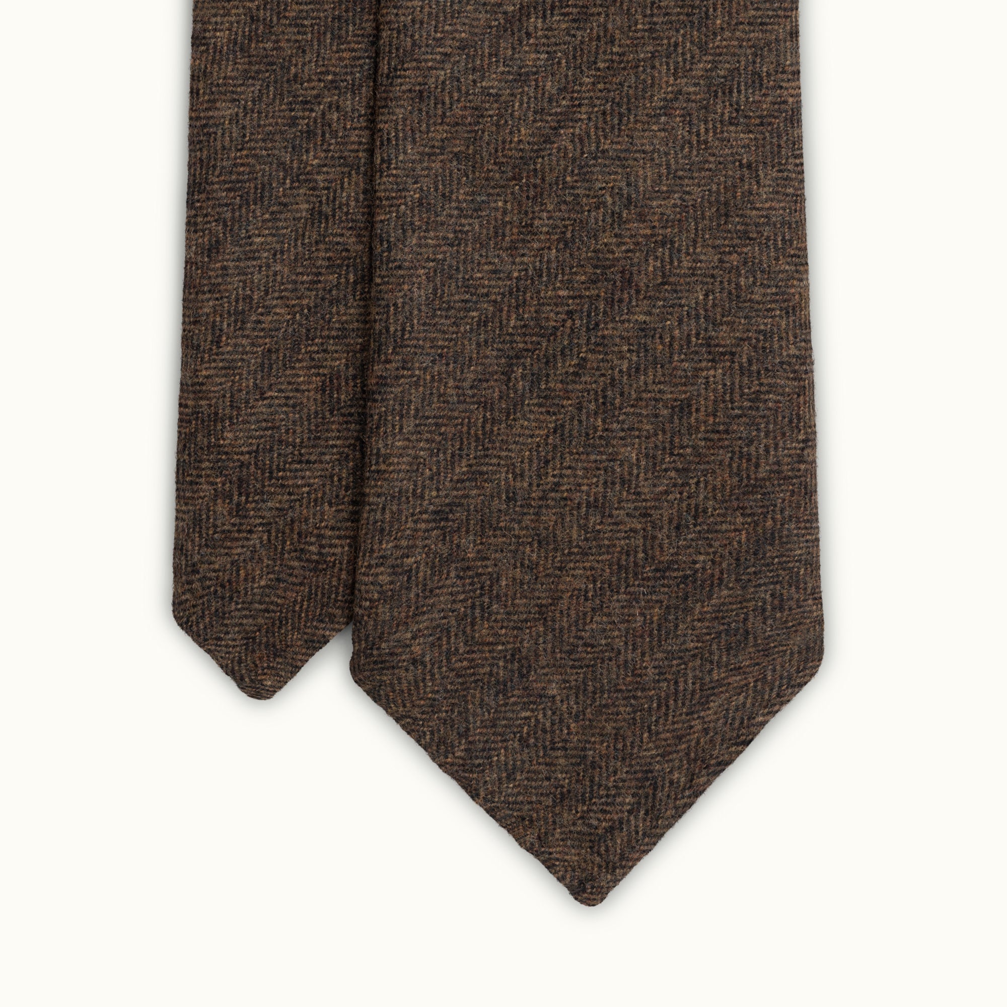 Dark Brown Herringbone Wool-Cashmere Tie