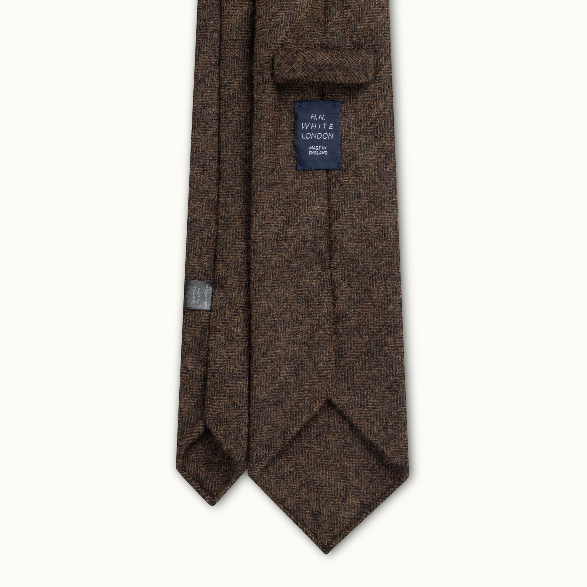 Dark Brown Herringbone Wool-Cashmere Tie