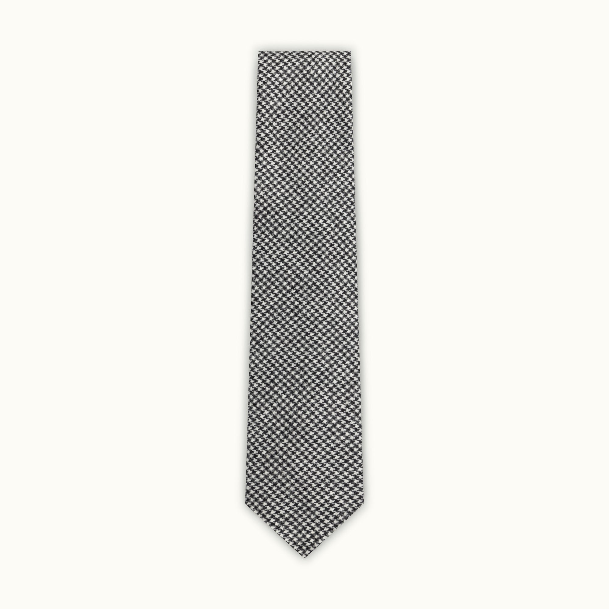 Black & White Houndstooth Wool-Cashmere Tie