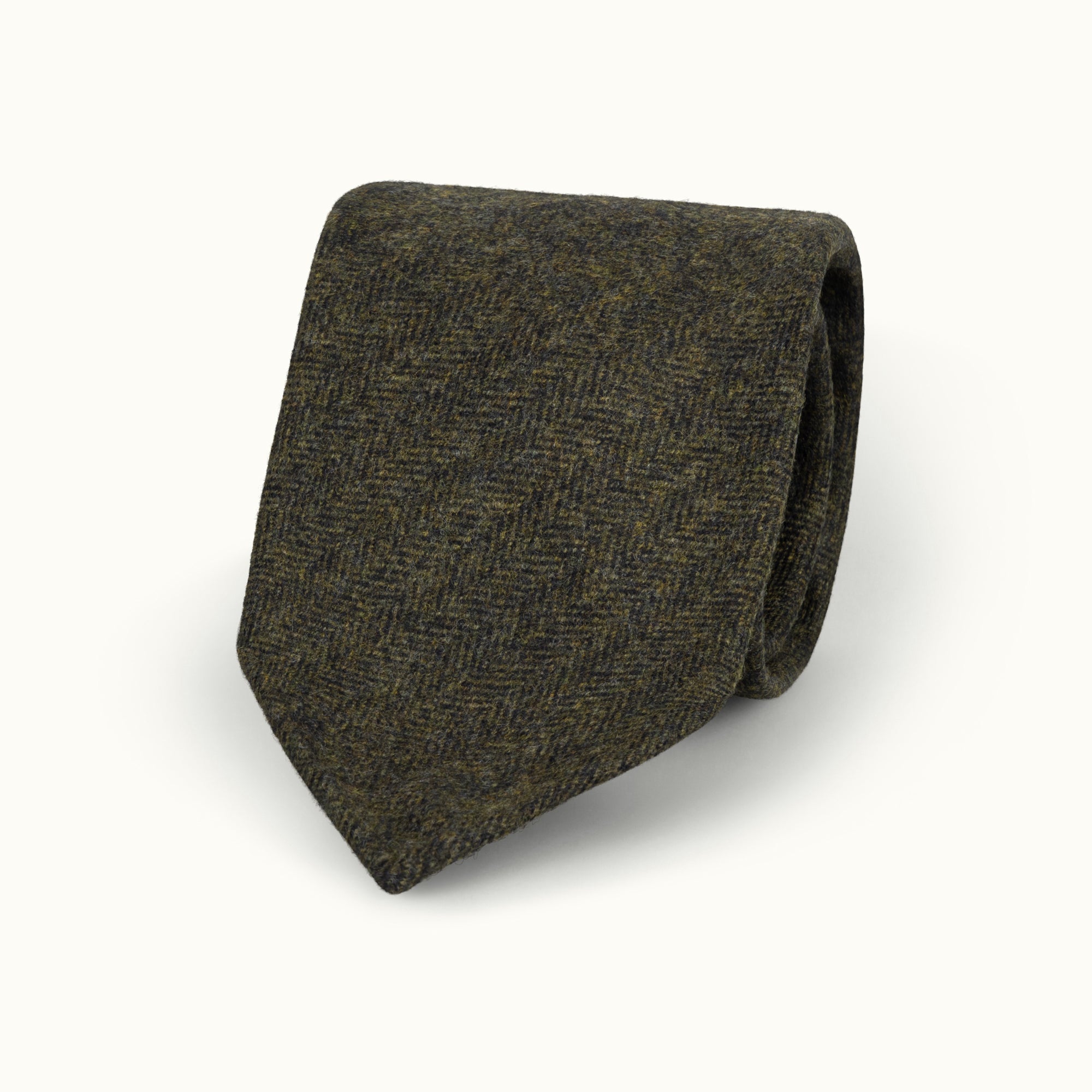 Dark Green Herringbone Wool-Cashmere Tie