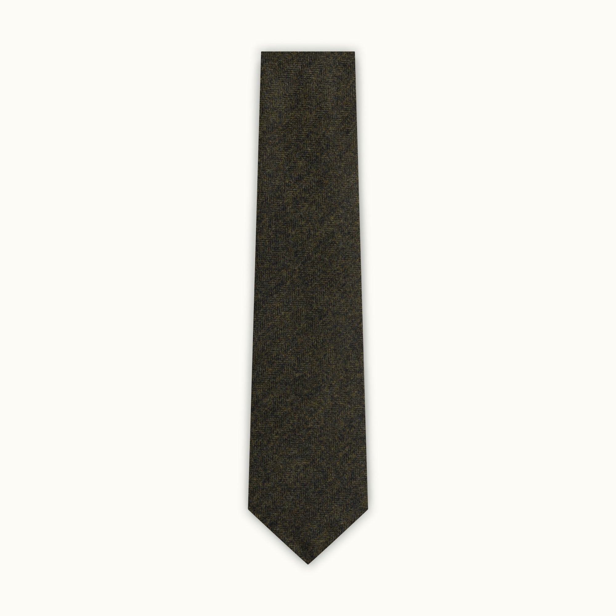 Dark Green Herringbone Wool-Cashmere Tie