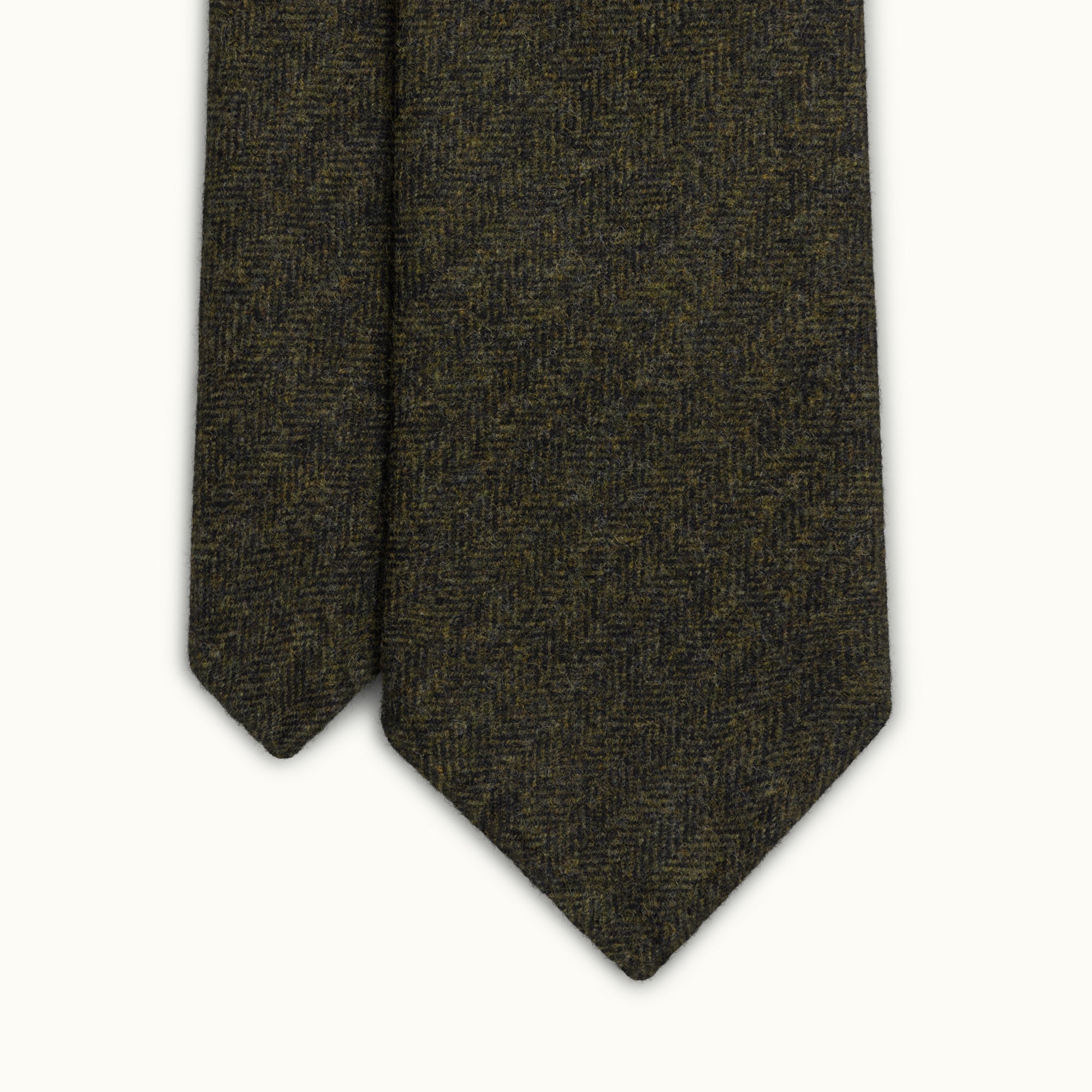 Dark Green Herringbone Wool-Cashmere Tie