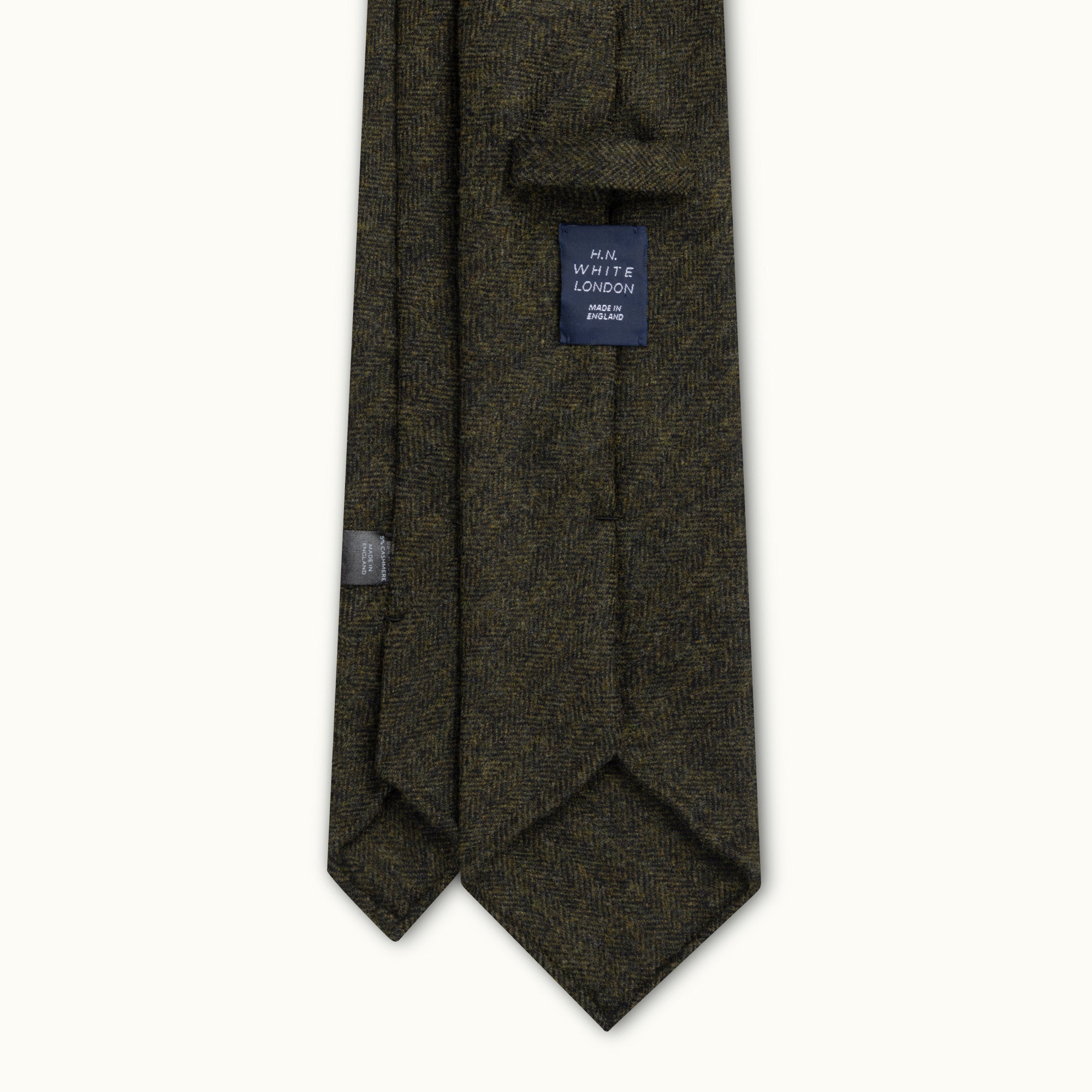 Dark Green Herringbone Wool-Cashmere Tie