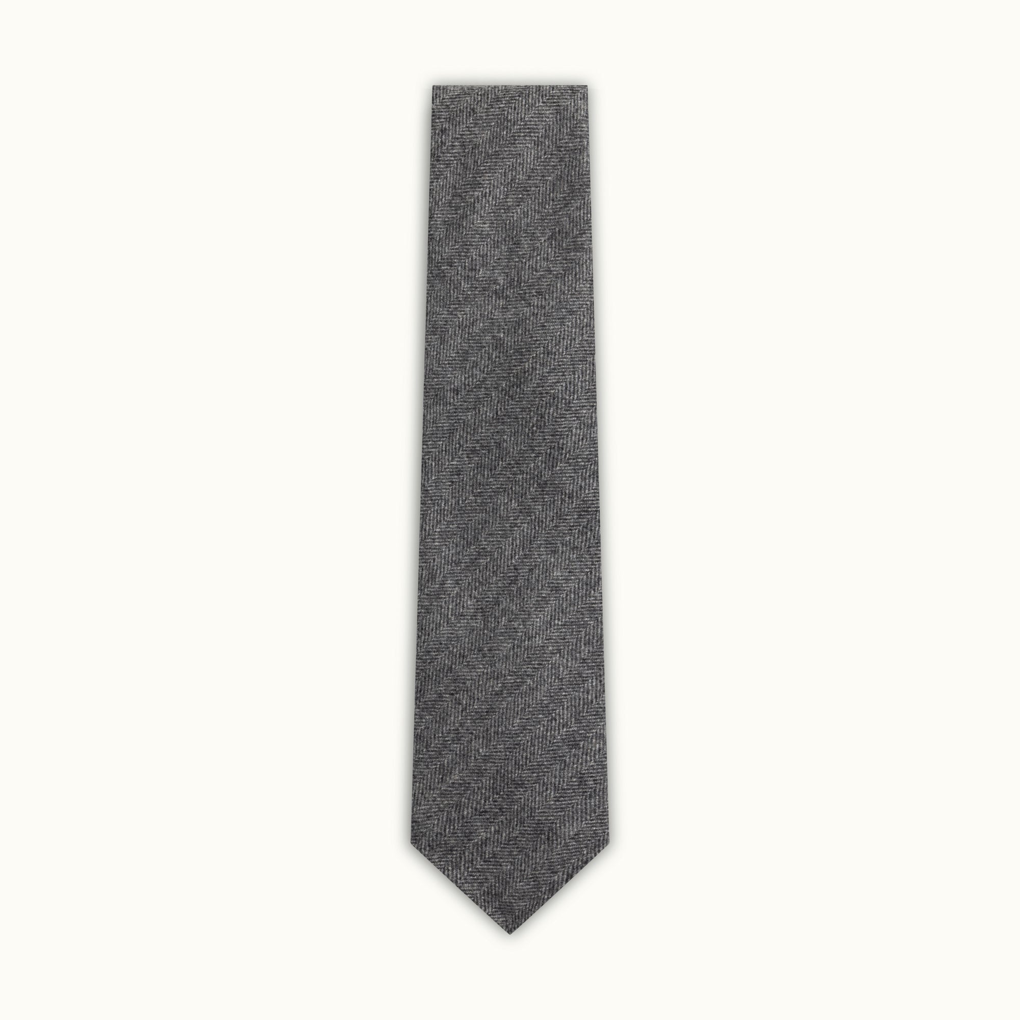 Grey Herringbone Pure Cashmere Tie