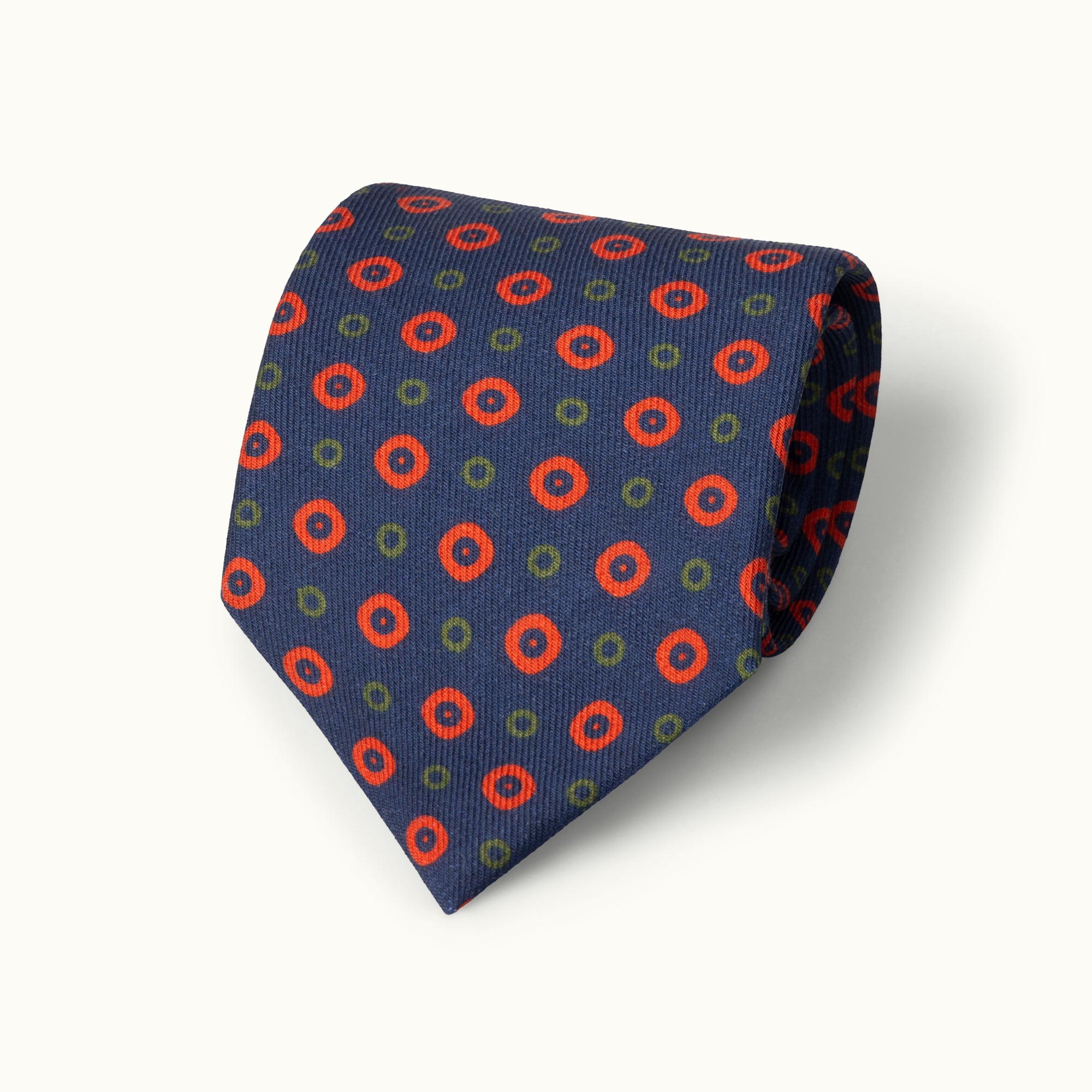 Navy & Red Circles Wool Challis Tie