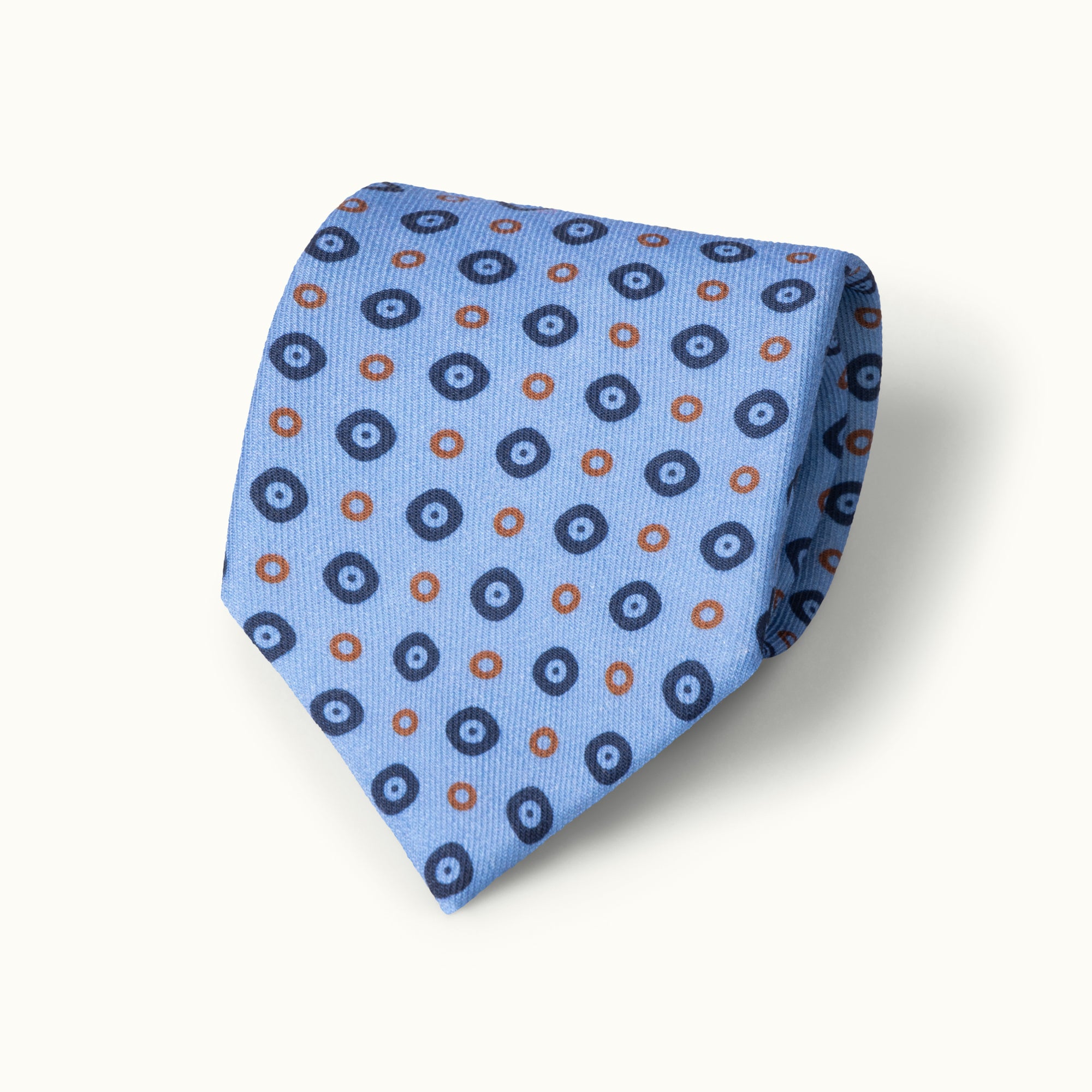 Sky Blue & Copper Circles Wool Challis Tie