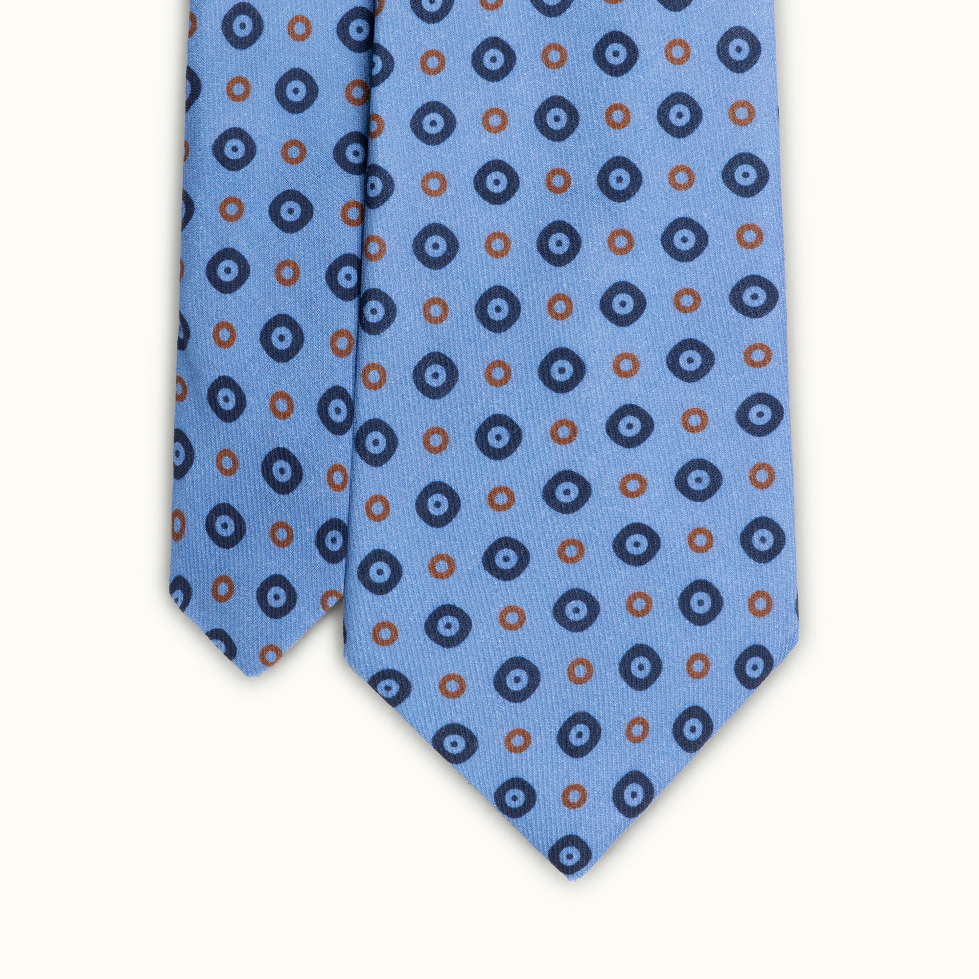 Sky Blue & Copper Circles Wool Challis Tie