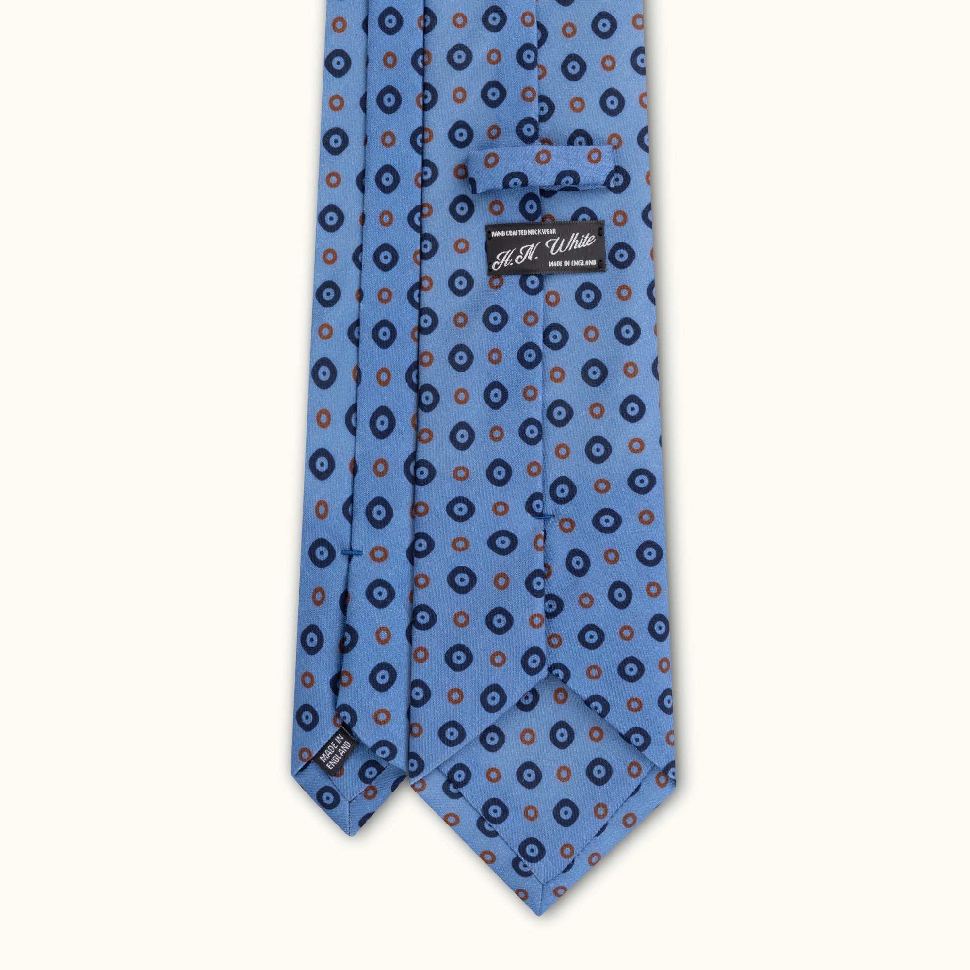 Sky Blue & Copper Circles Wool Challis Tie