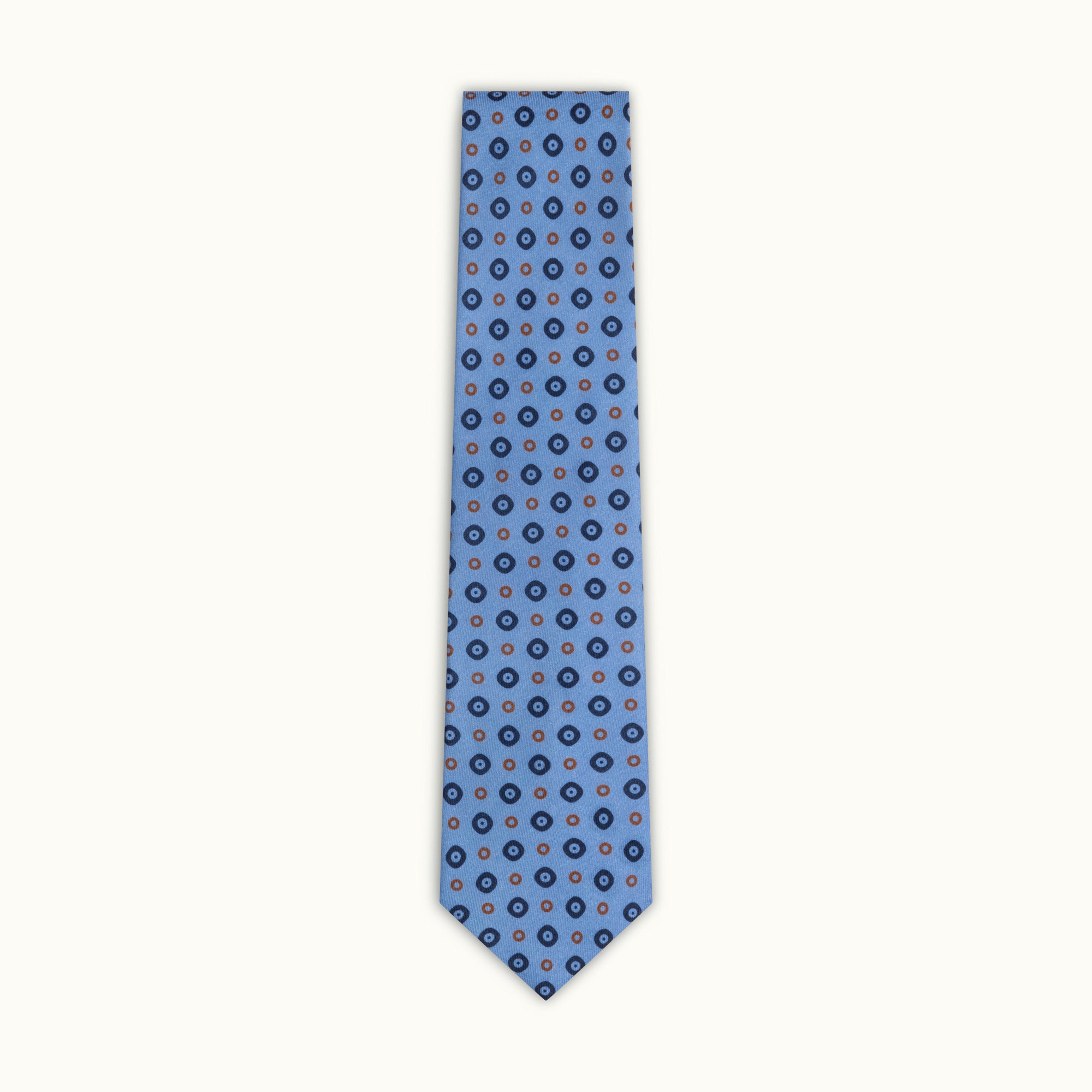 Sky Blue & Copper Circles Wool Challis Tie