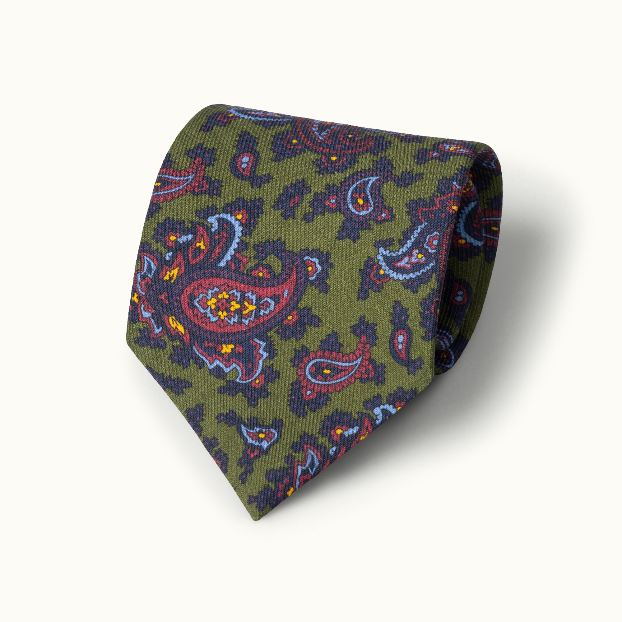 Green Paisley Wool Challis Tie