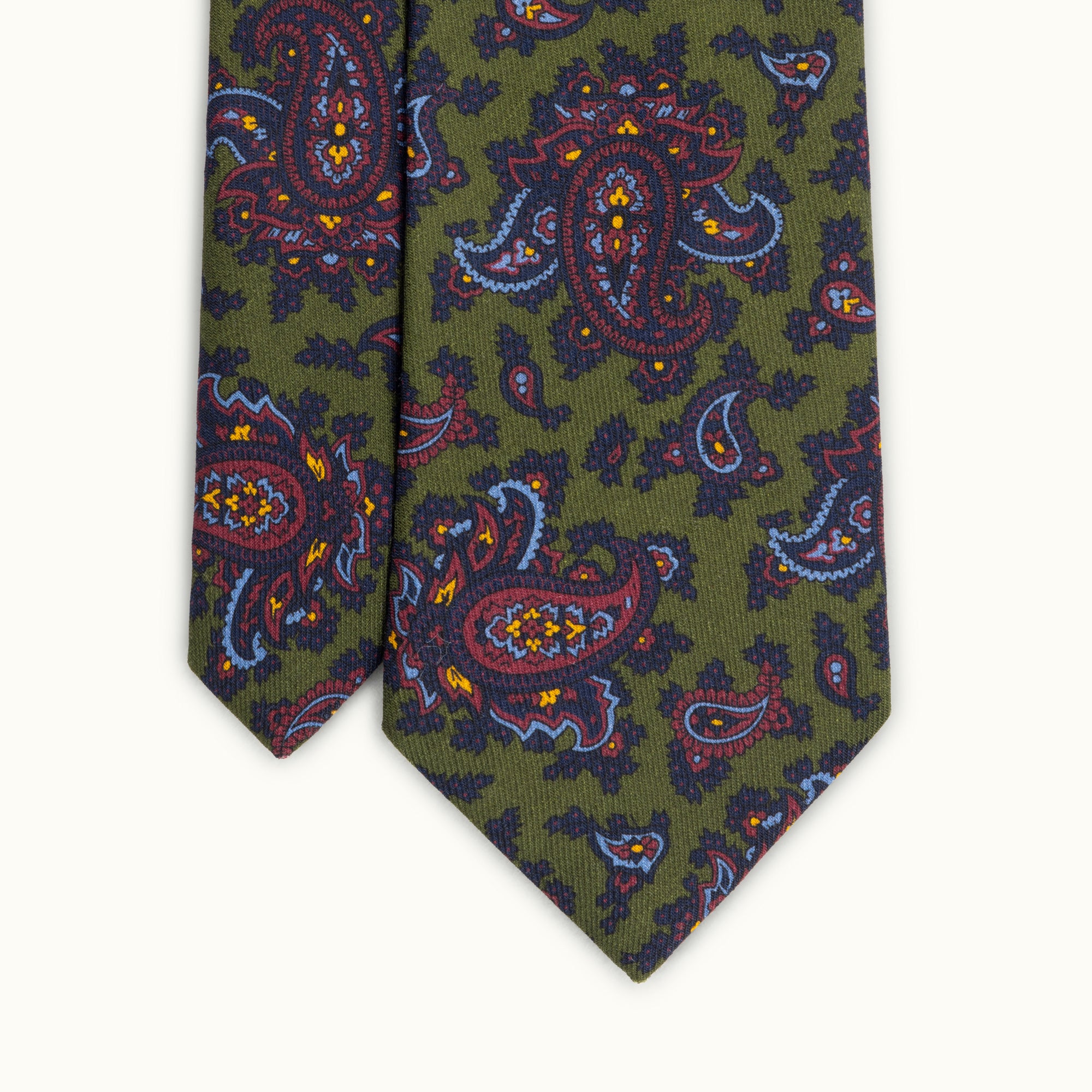 Green Paisley Wool Challis Tie