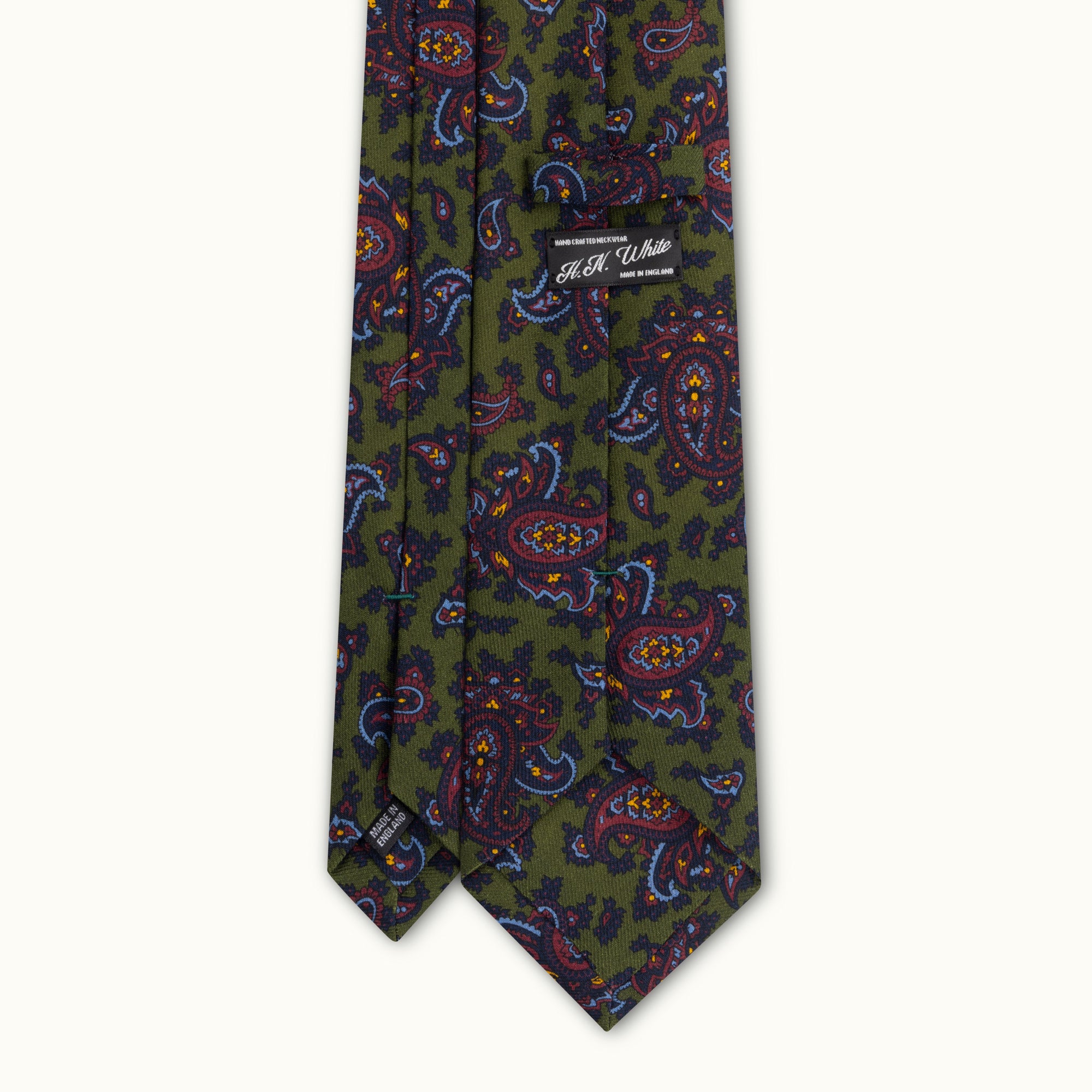 Green Paisley Wool Challis Tie