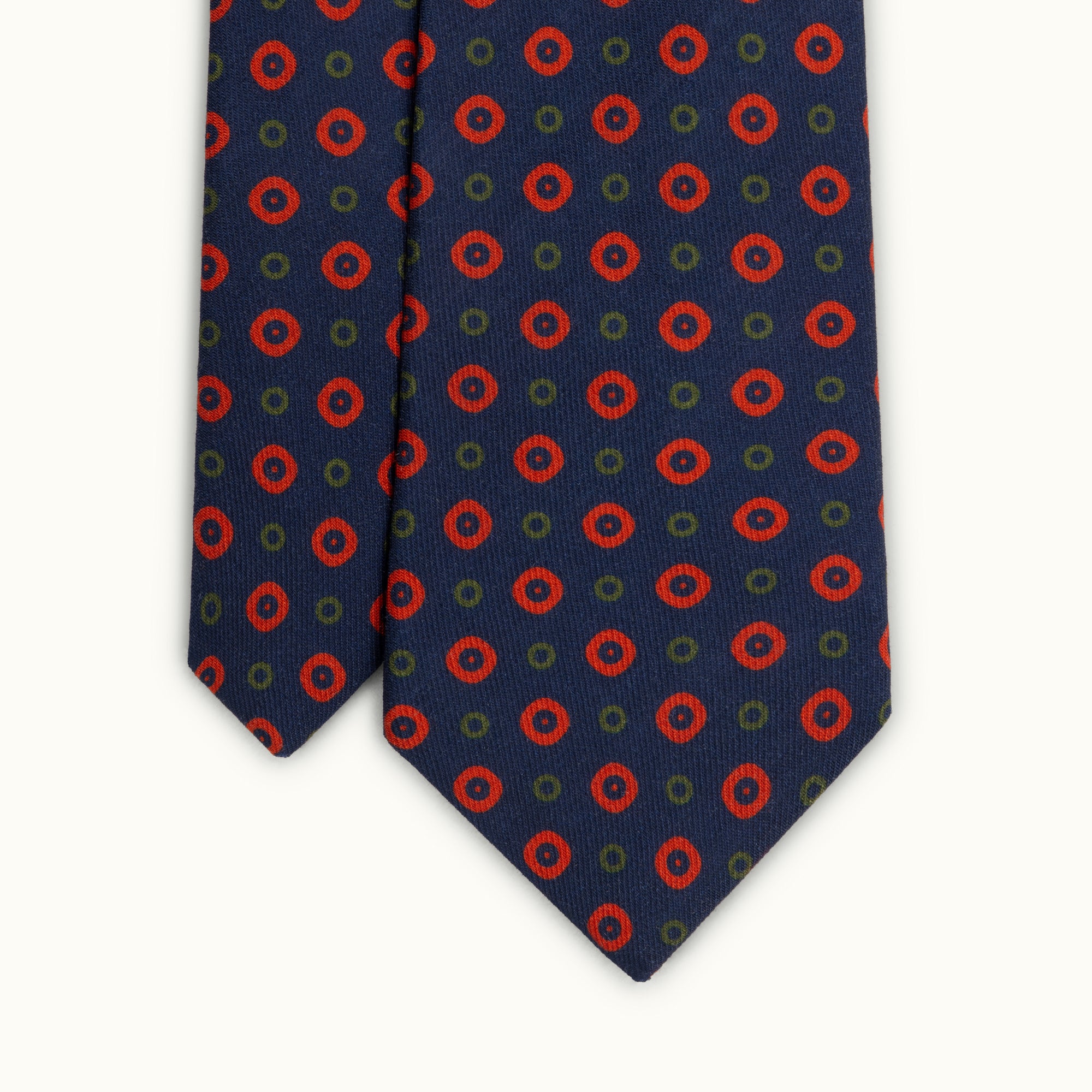 Navy & Red Circles Wool Challis Tie