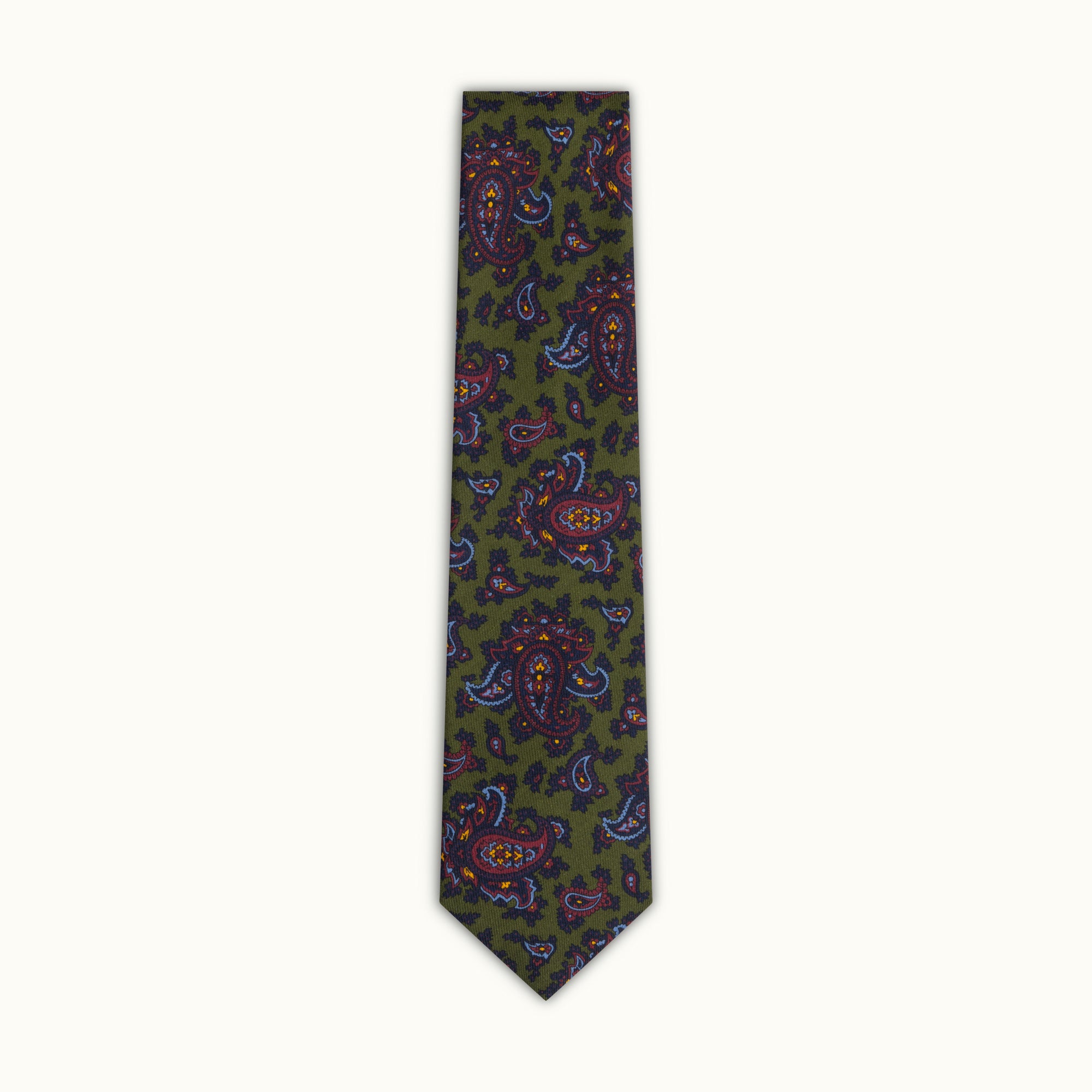 Green Paisley Wool Challis Tie