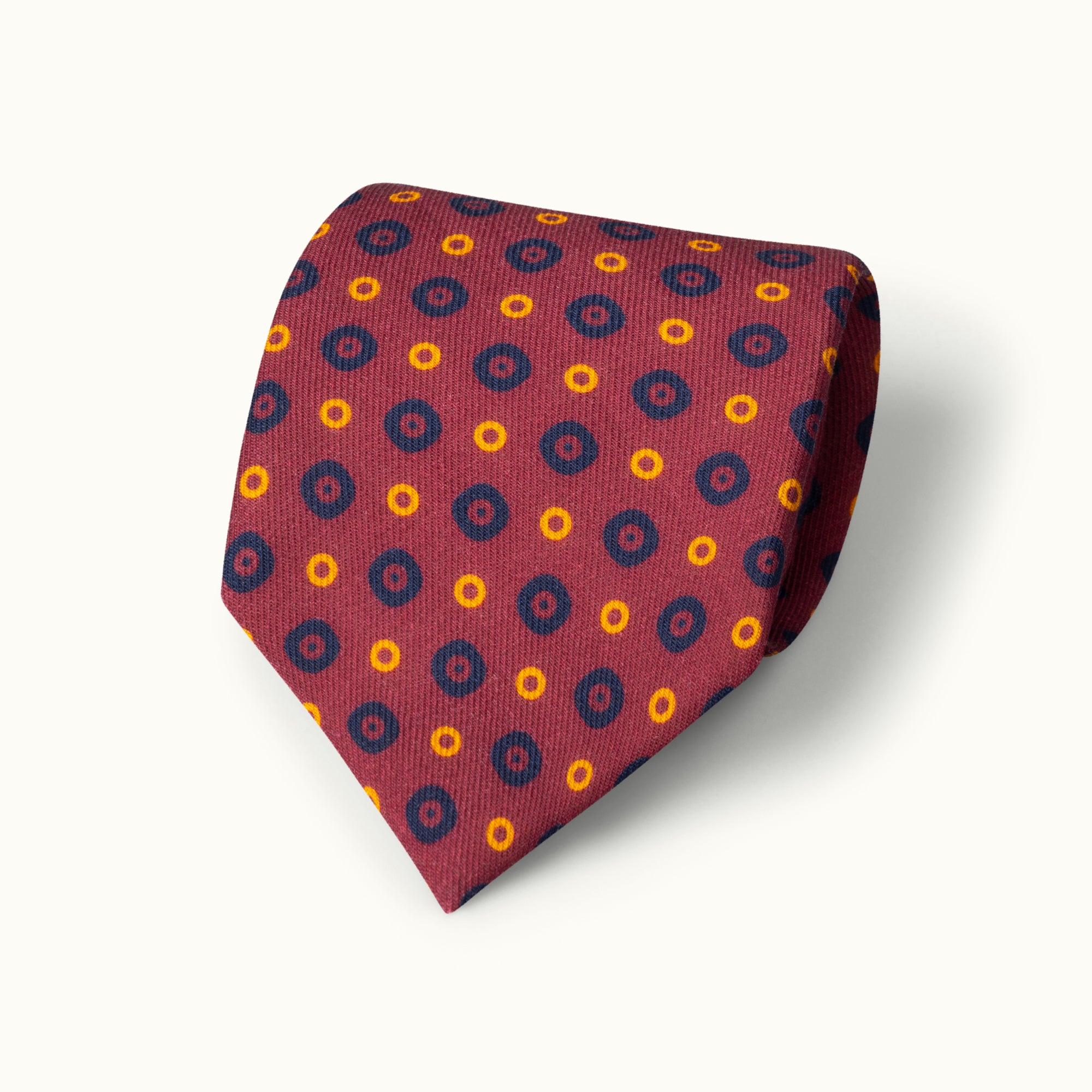 Burgundy & Navy Circles Wool Challis Tie