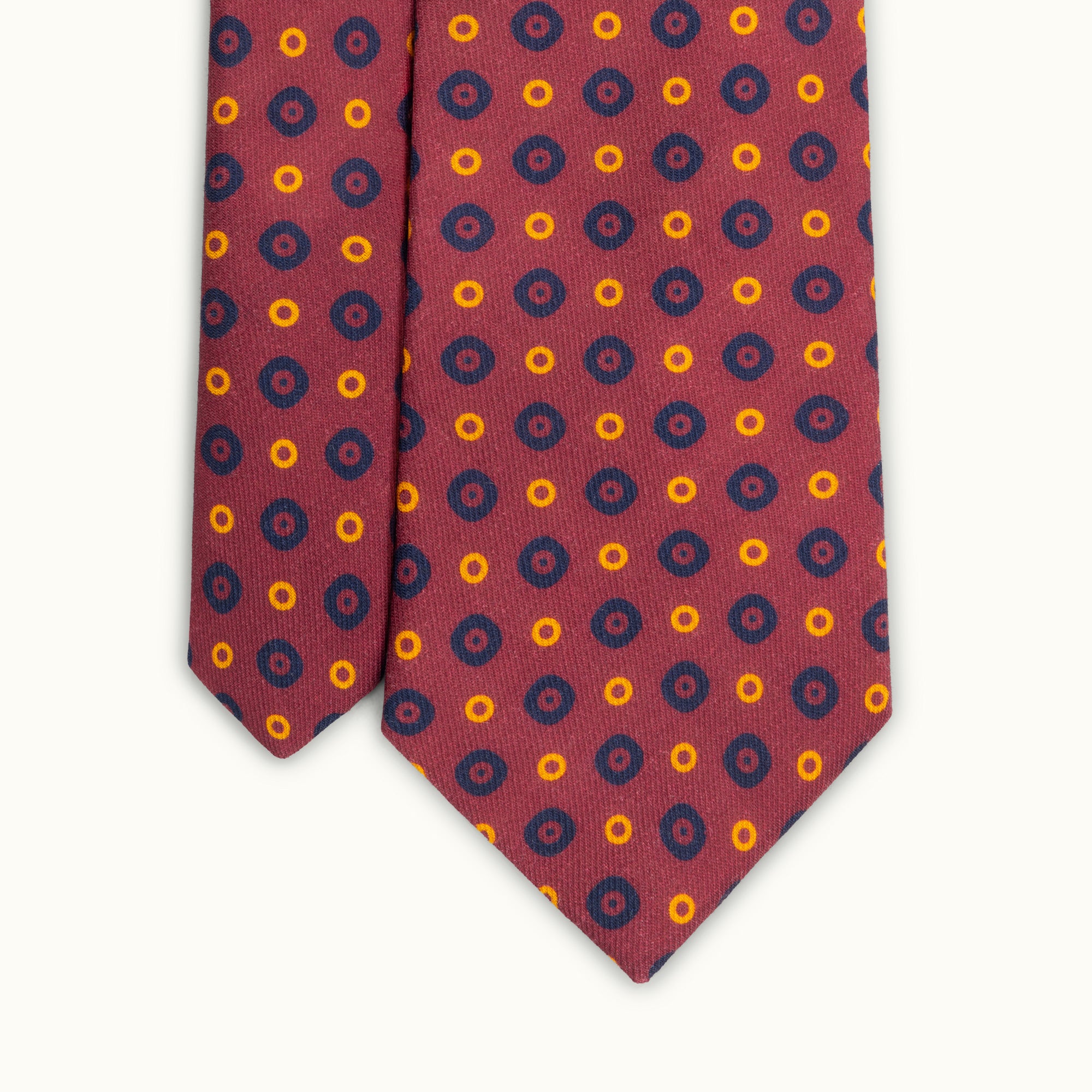 Burgundy & Navy Circles Wool Challis Tie