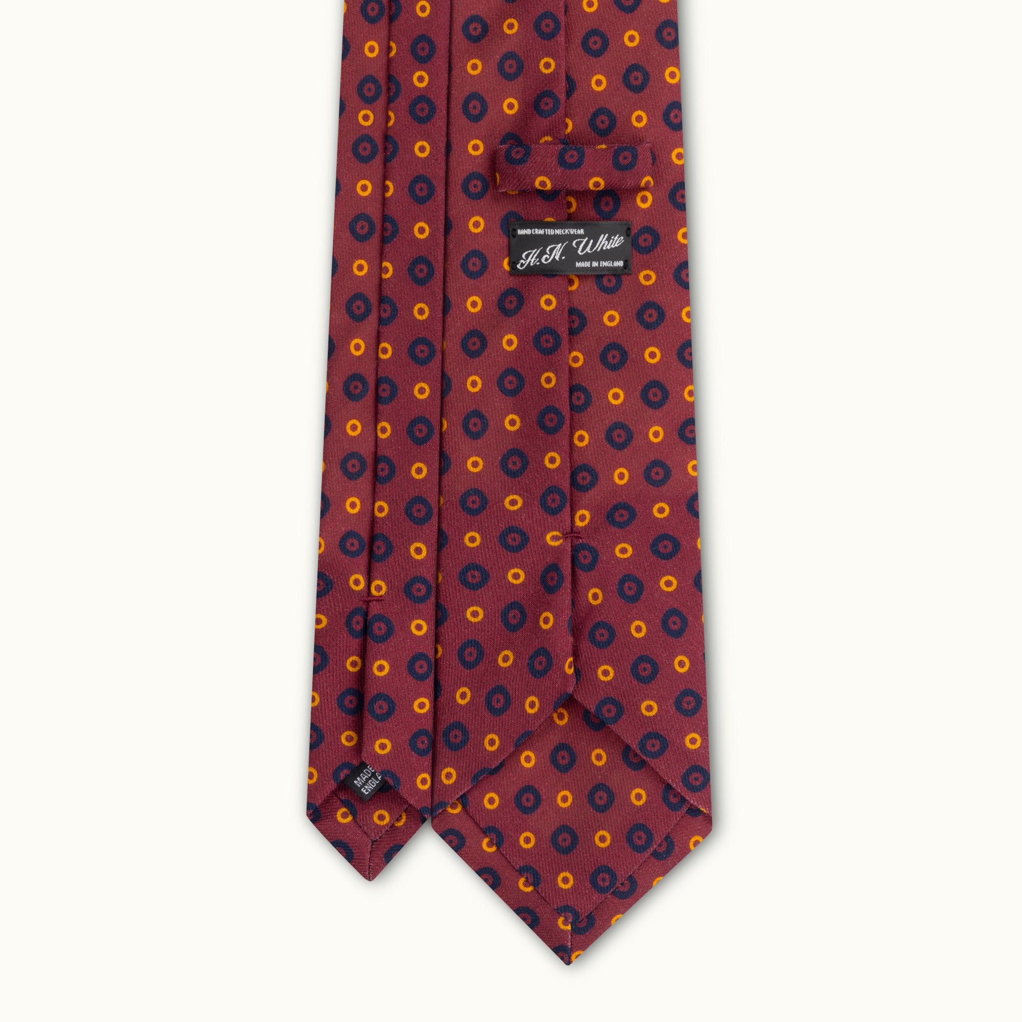 Burgundy & Navy Circles Wool Challis Tie