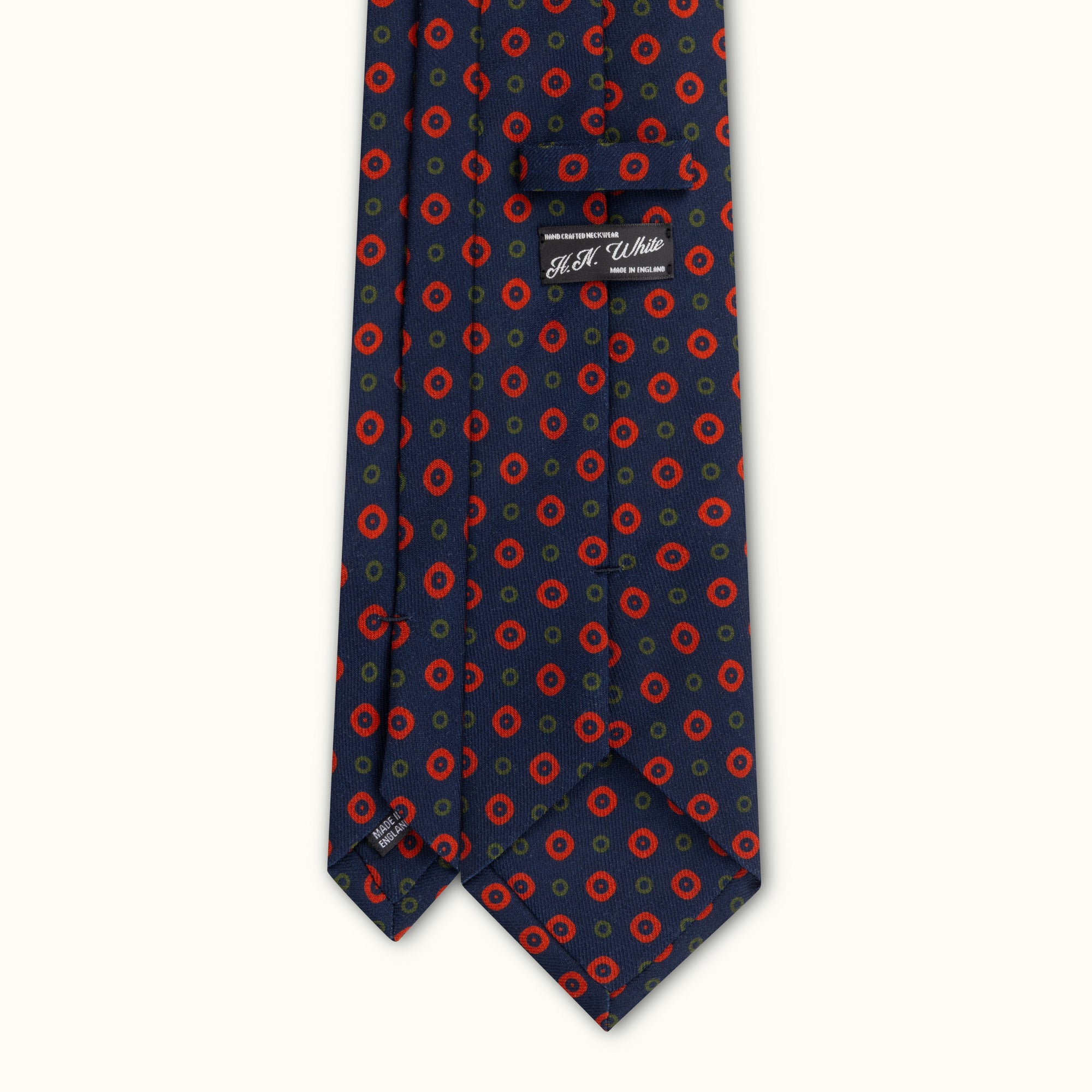 Navy & Red Circles Wool Challis Tie