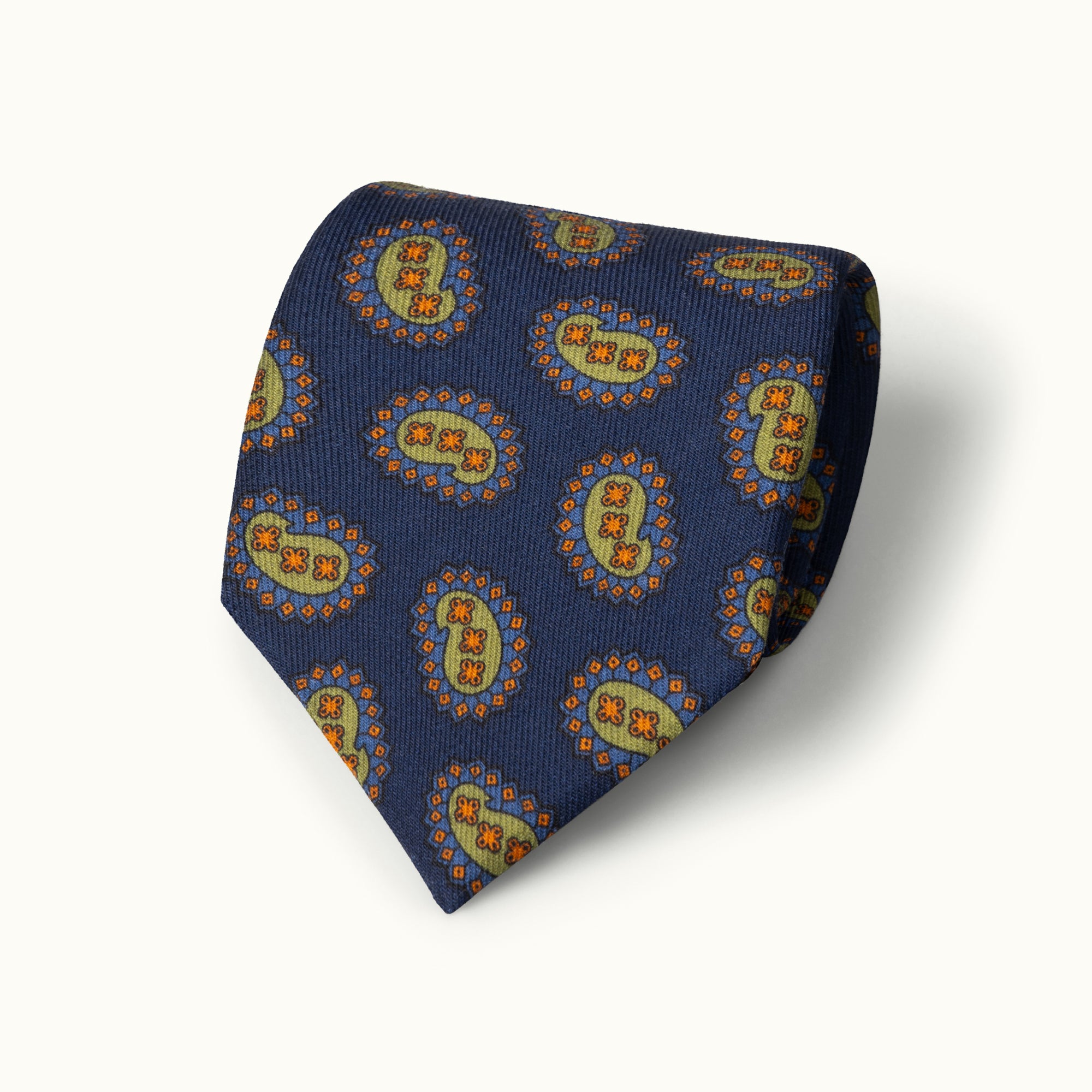 Navy Blue Tumbling Paisleys Wool Challis Tie