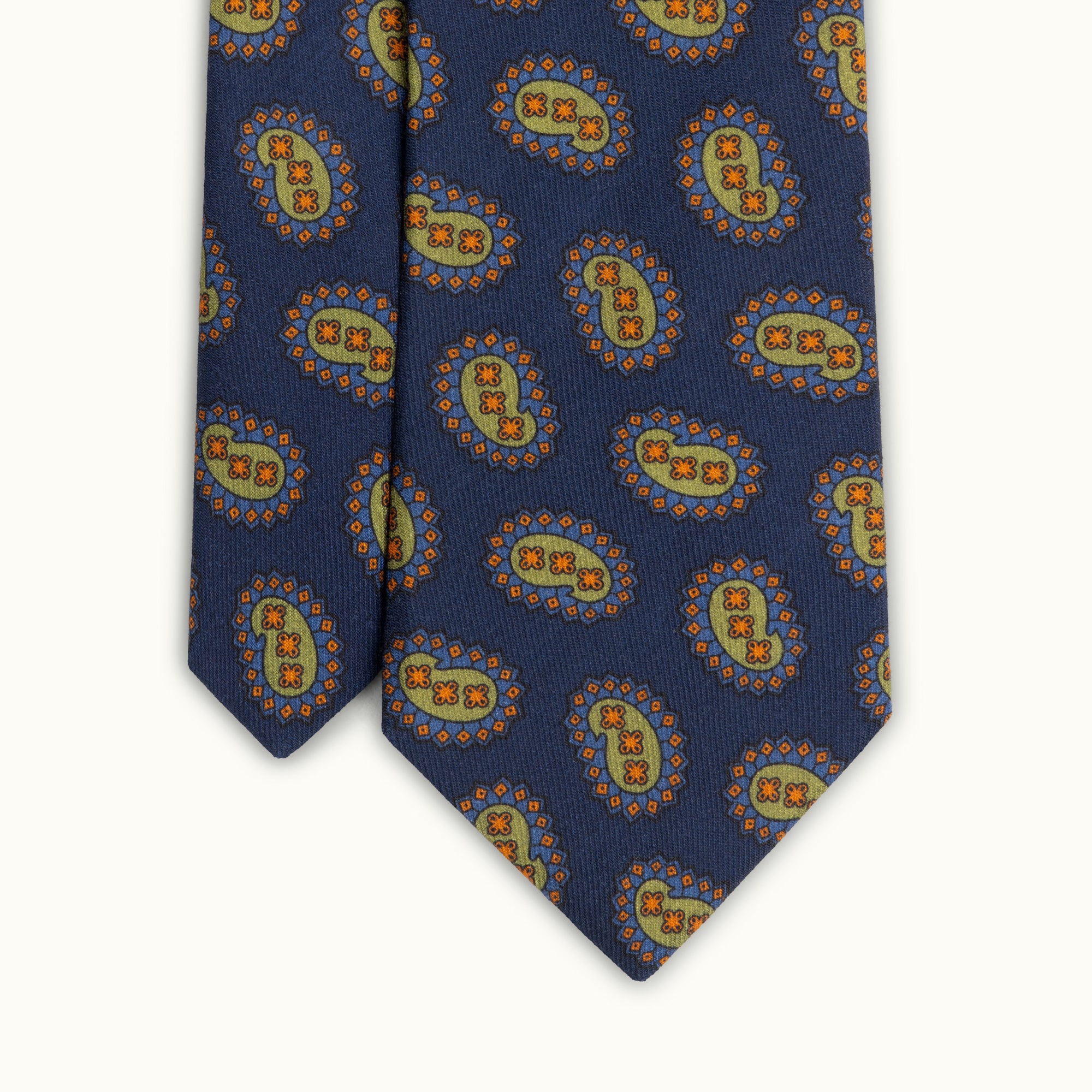 Navy Blue Tumbling Paisleys Wool Challis Tie