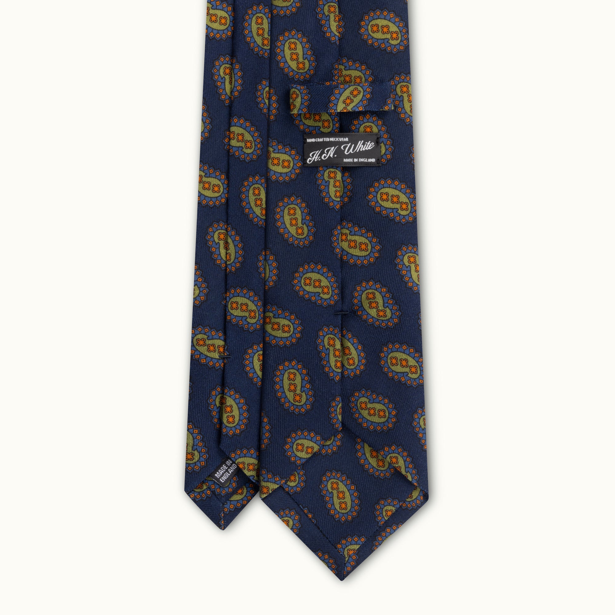 Navy Blue Tumbling Paisleys Wool Challis Tie