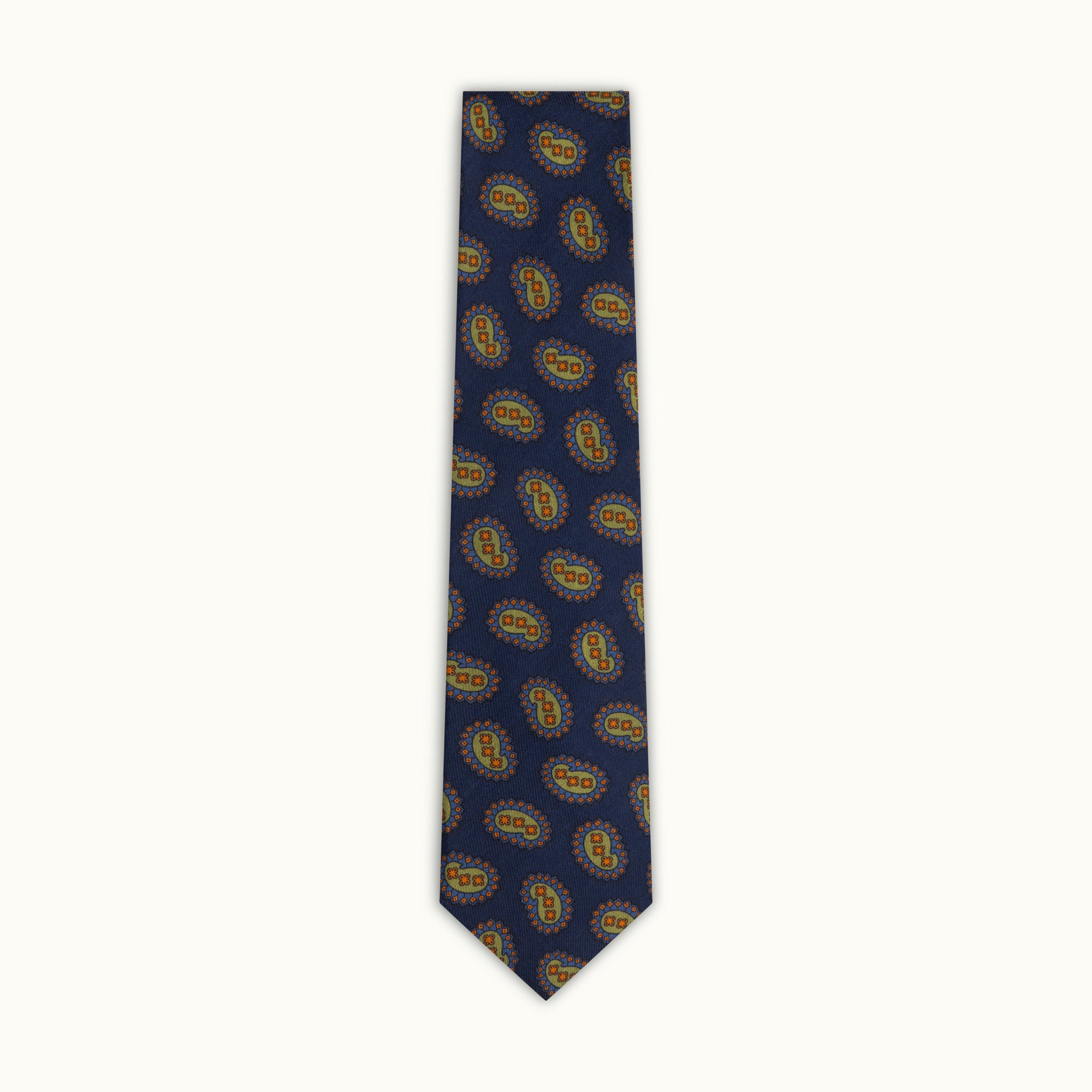 Navy Blue Tumbling Paisleys Wool Challis Tie