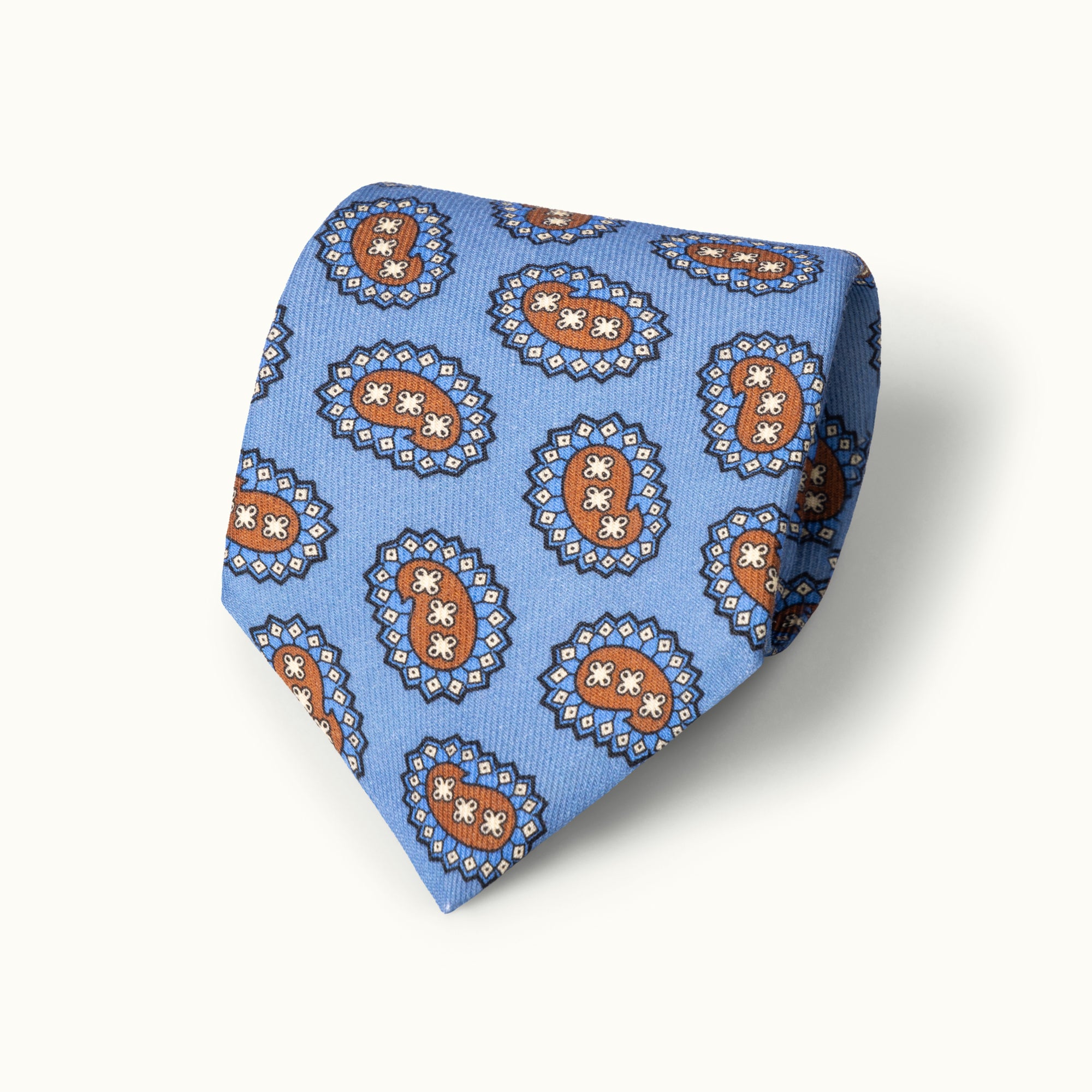 Sky Blue Tumbling Paisleys Wool Challis Tie