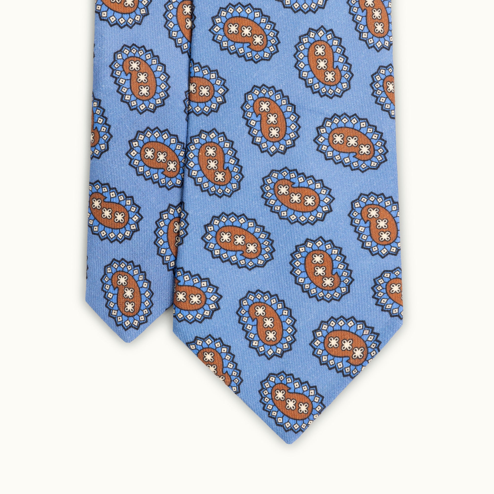 Sky Blue Tumbling Paisleys Wool Challis Tie