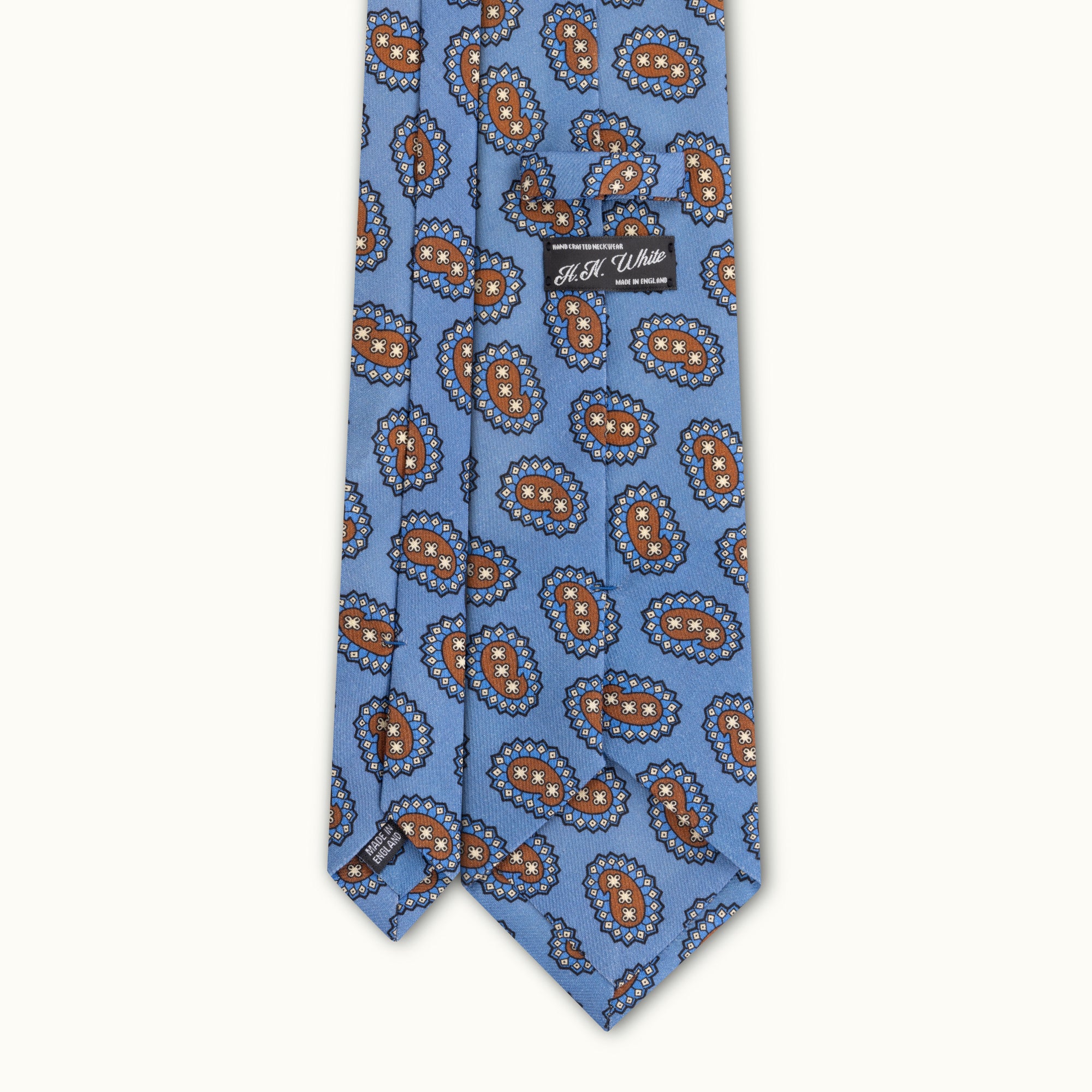 Sky Blue Tumbling Paisleys Wool Challis Tie