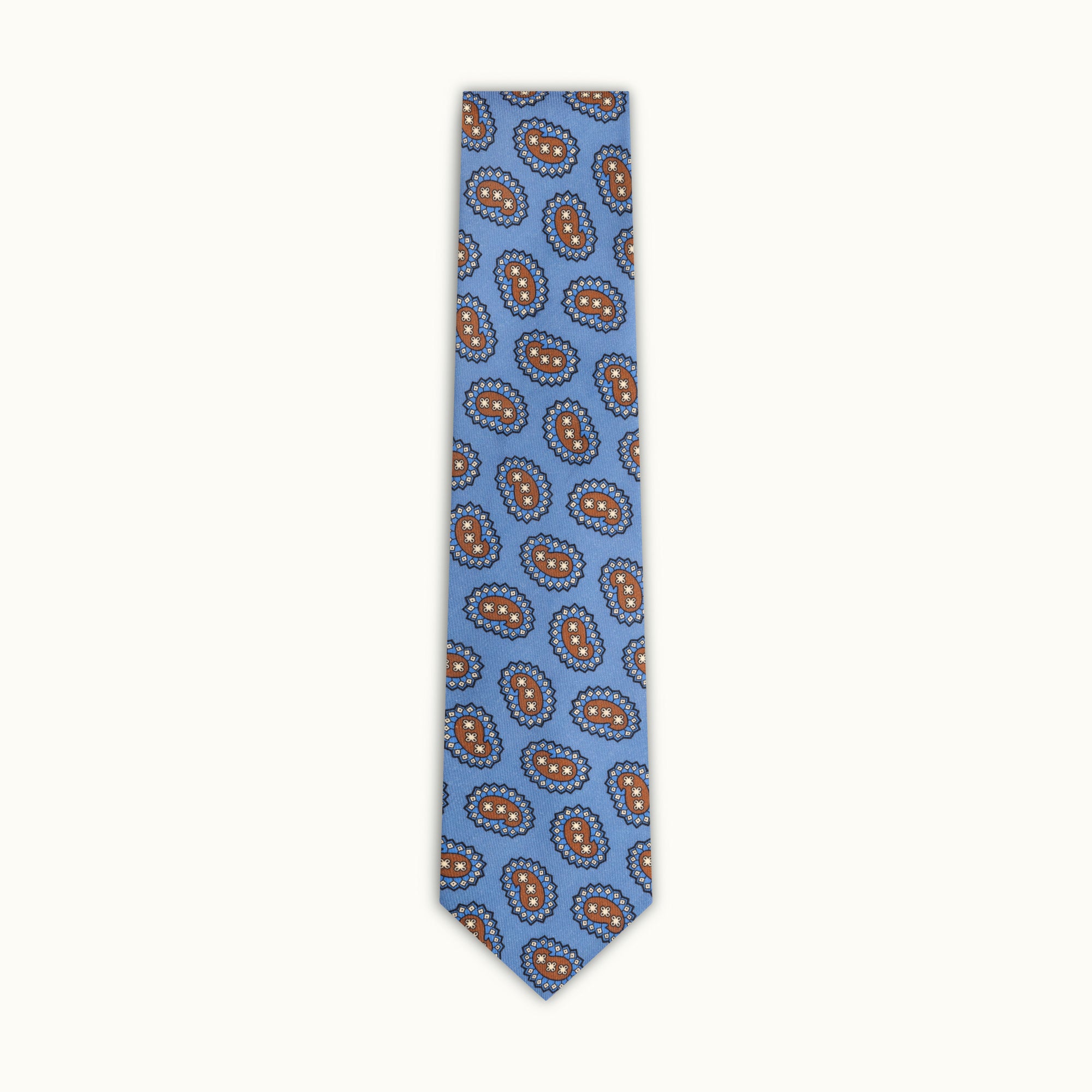 Sky Blue Tumbling Paisleys Wool Challis Tie