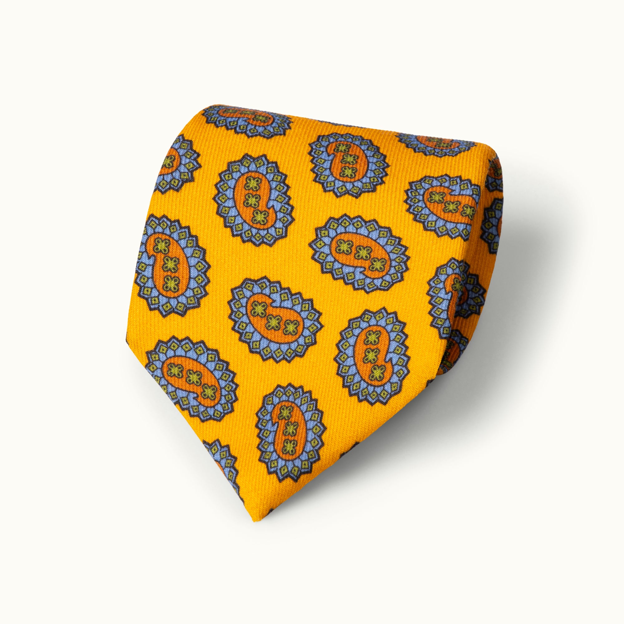 Ochre Tumbling Paisleys Wool Challis Tie