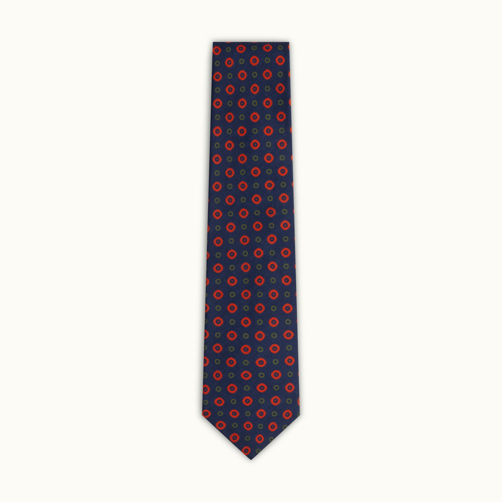 Navy & Red Circles Wool Challis Tie