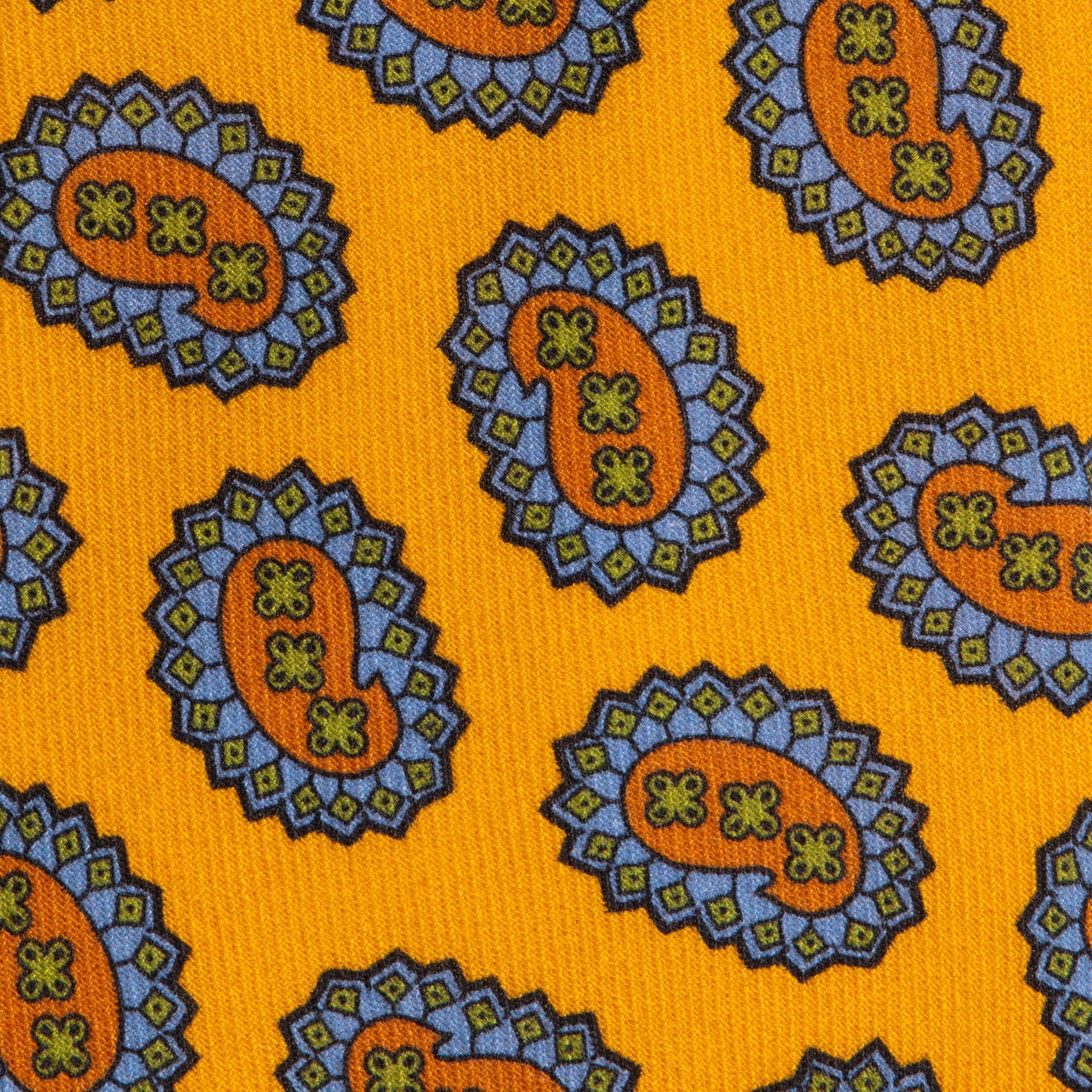 Ochre Tumbling Paisleys Wool Challis Tie