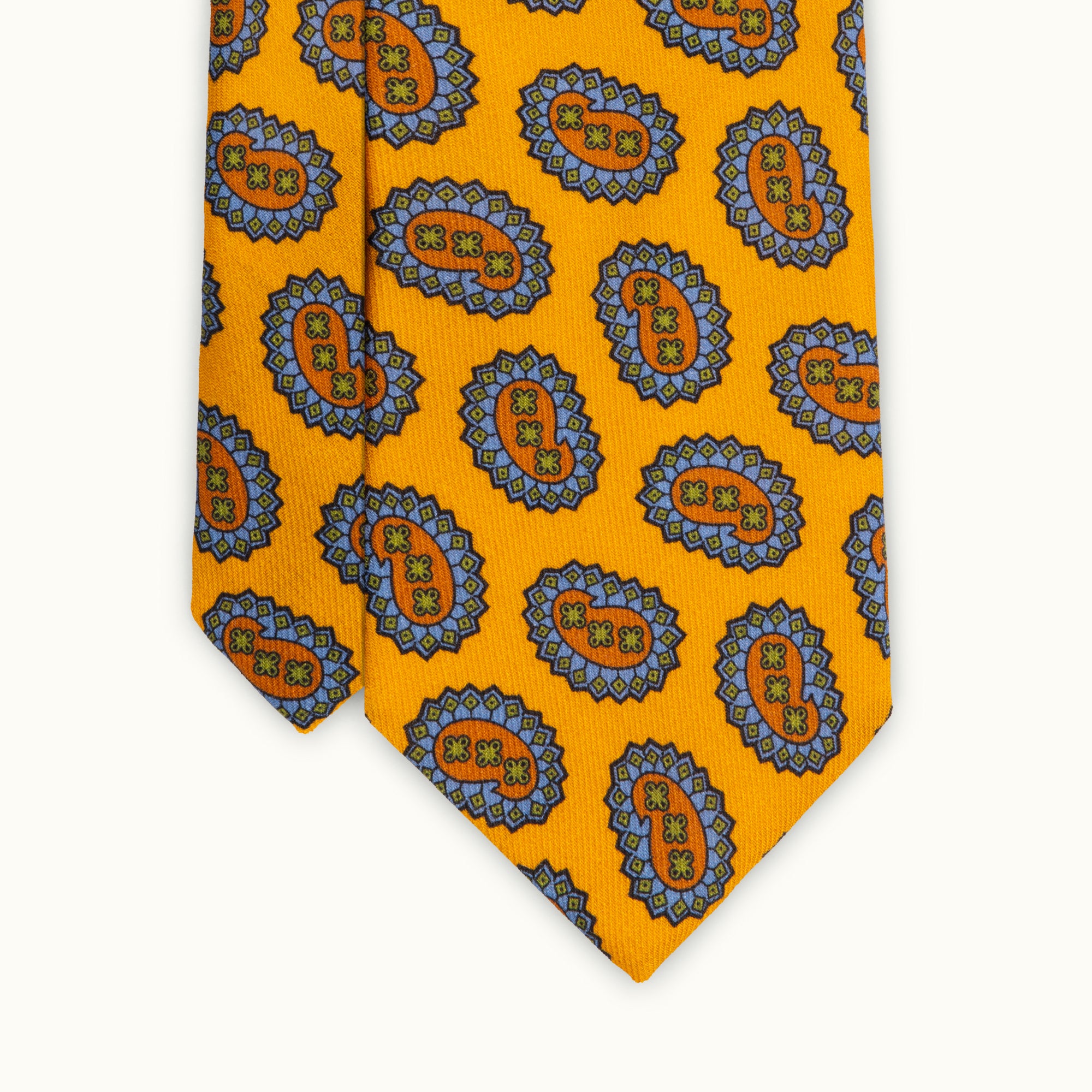 Ochre Tumbling Paisleys Wool Challis Tie