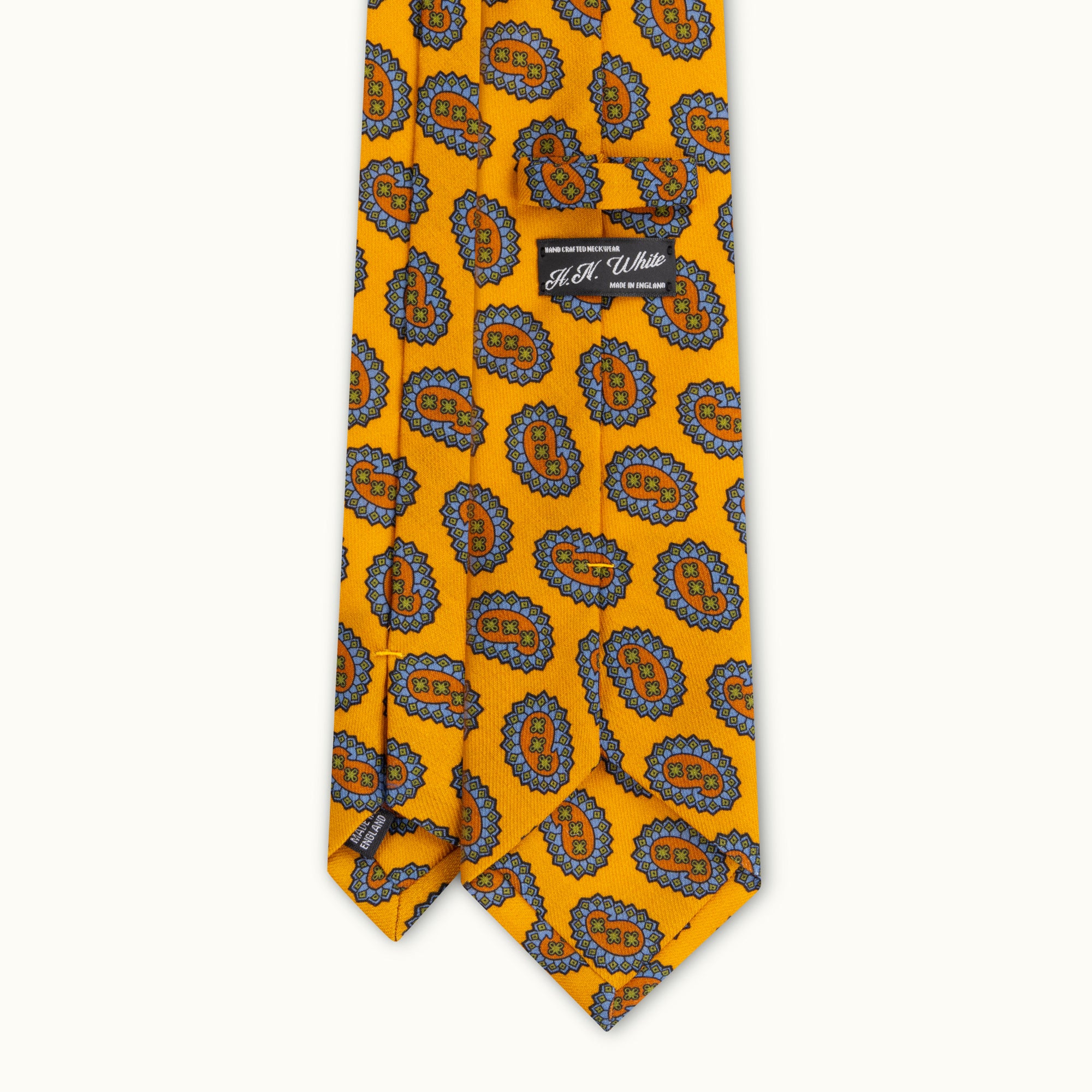 Ochre Tumbling Paisleys Wool Challis Tie