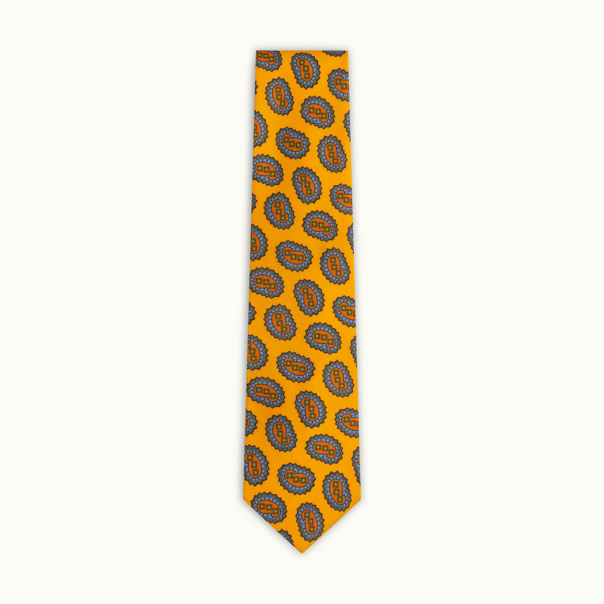 Ochre Tumbling Paisleys Wool Challis Tie