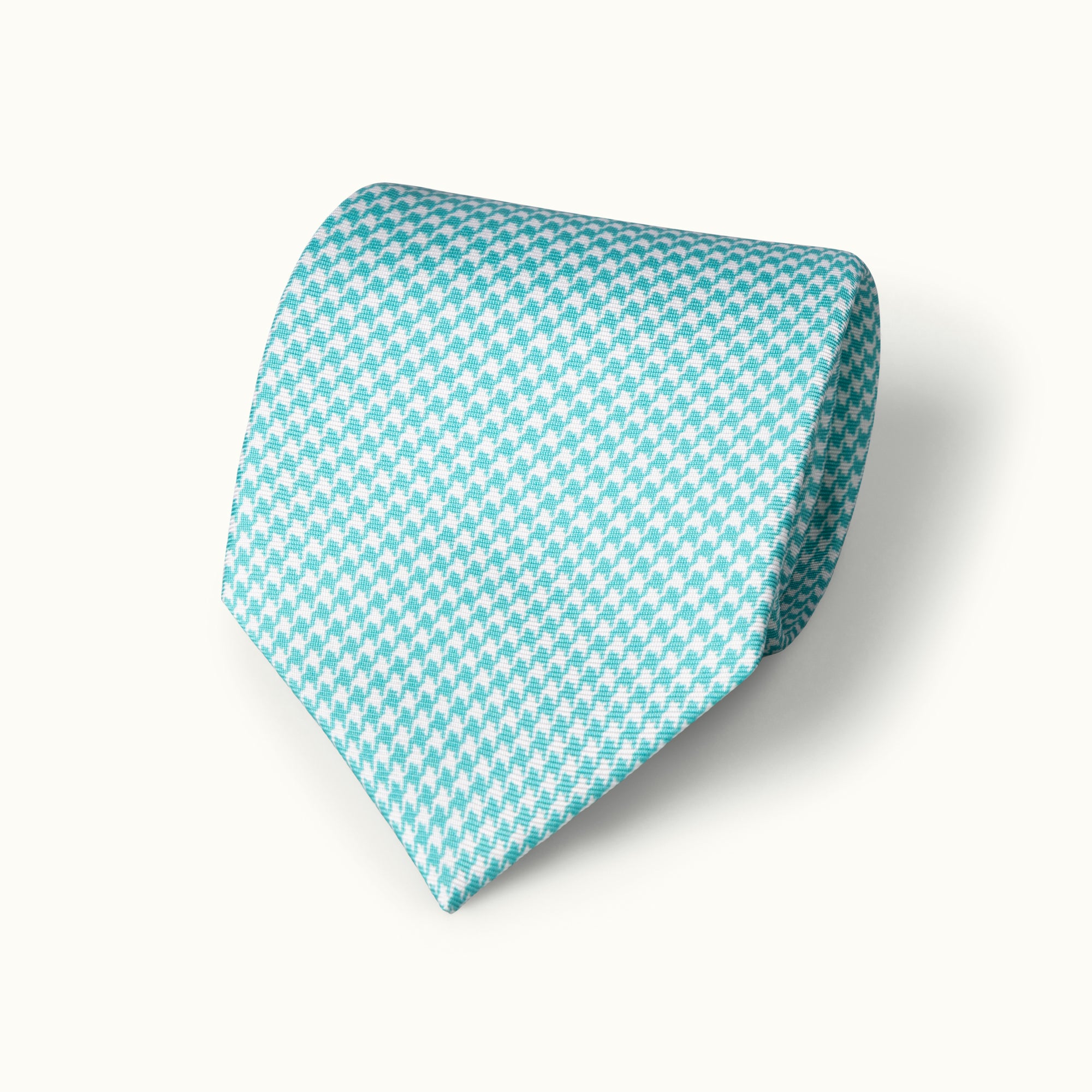 Turquoise Houndstooth Printed Silk Tie