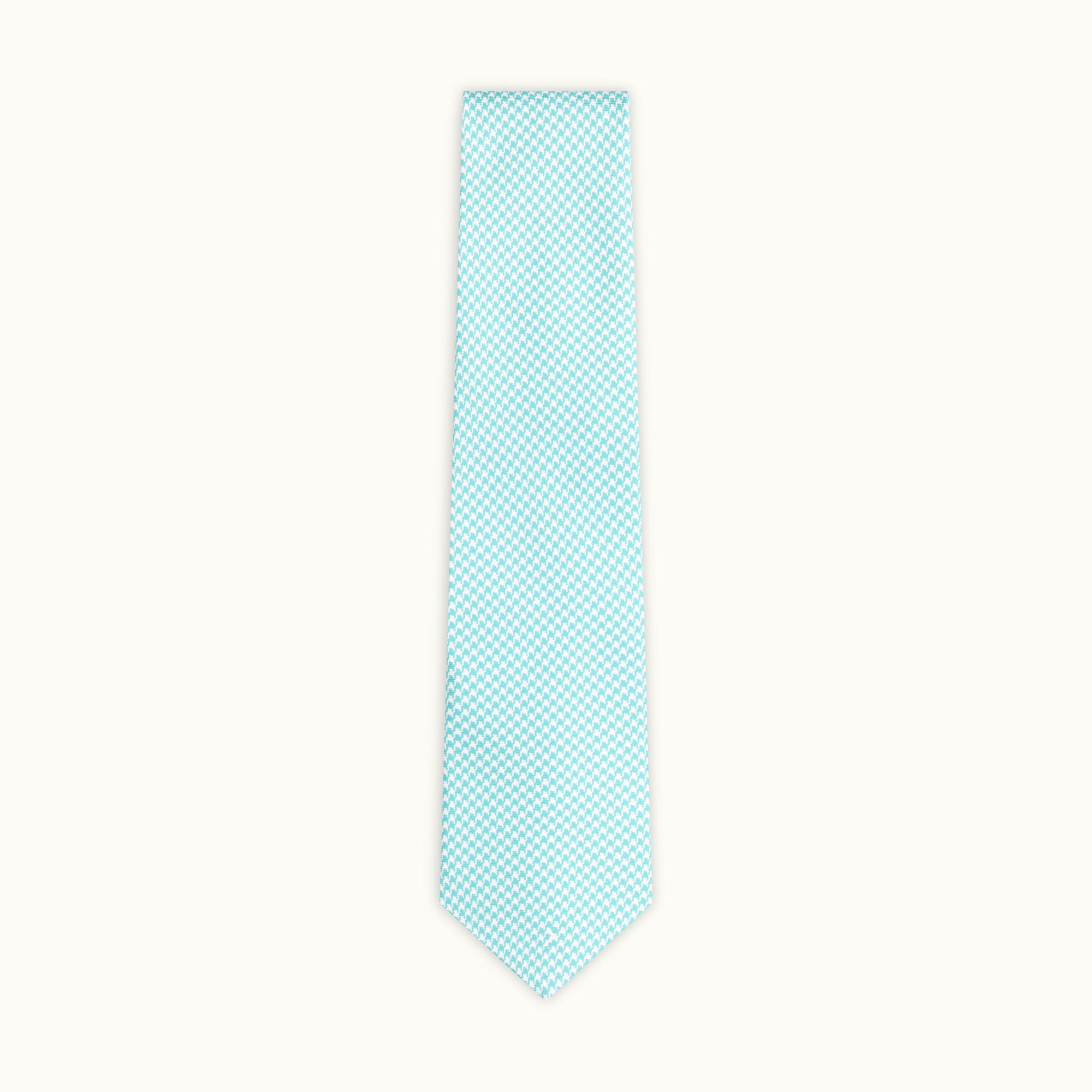 Turquoise Houndstooth Printed Silk Tie