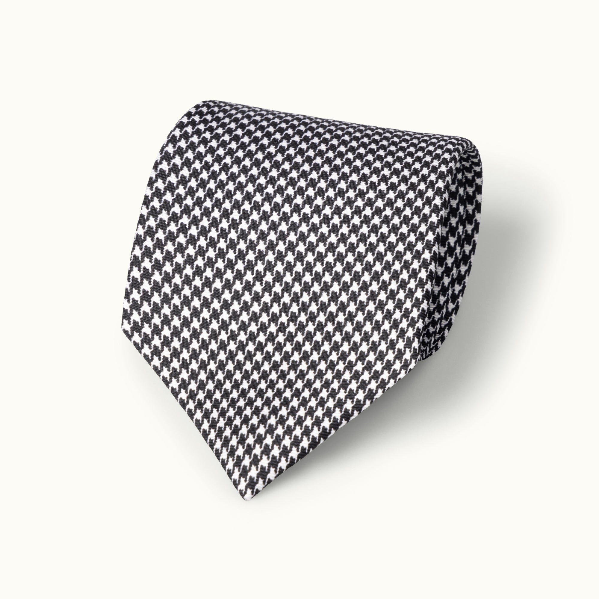 Black & Silver Houndstooth Printed Silk Tie