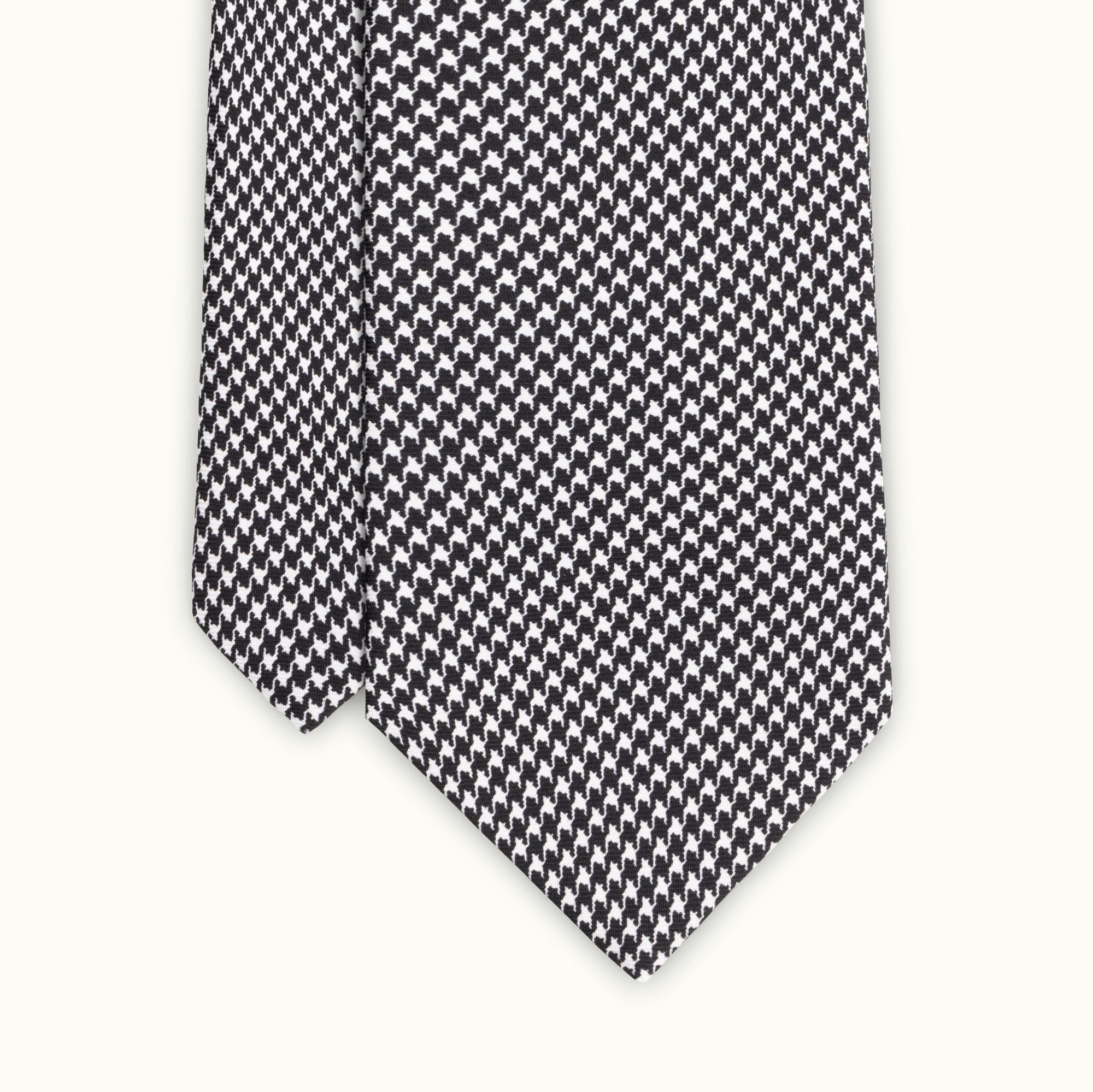 Black & Silver Houndstooth Printed Silk Tie